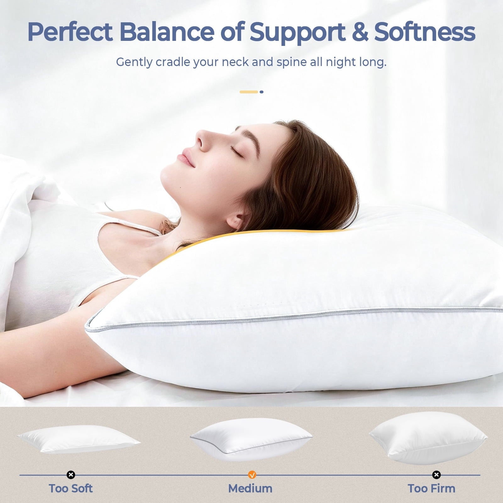 Orthopedic Support Pillows Queen Size Set of 2, Bed Pillows for Side and Back Sleepers, Soft Down Alternative Pillows, Hotel Quality and... - Ergonomic Memory Foam Pillow for Neck Pain Support Detail