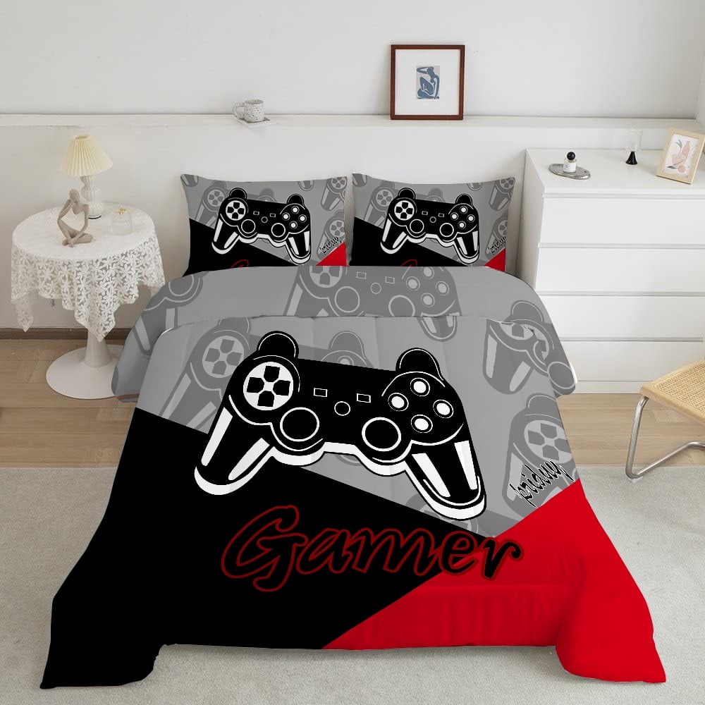 Hypoallergenic Cloud Gaming Comforter for Kids Boys Teens Video Game Bedding Set Gamer Comforter Gamepad Comforter Set Full Size Red Black... - Luxurious Quilted Duvet Cover Set Detail