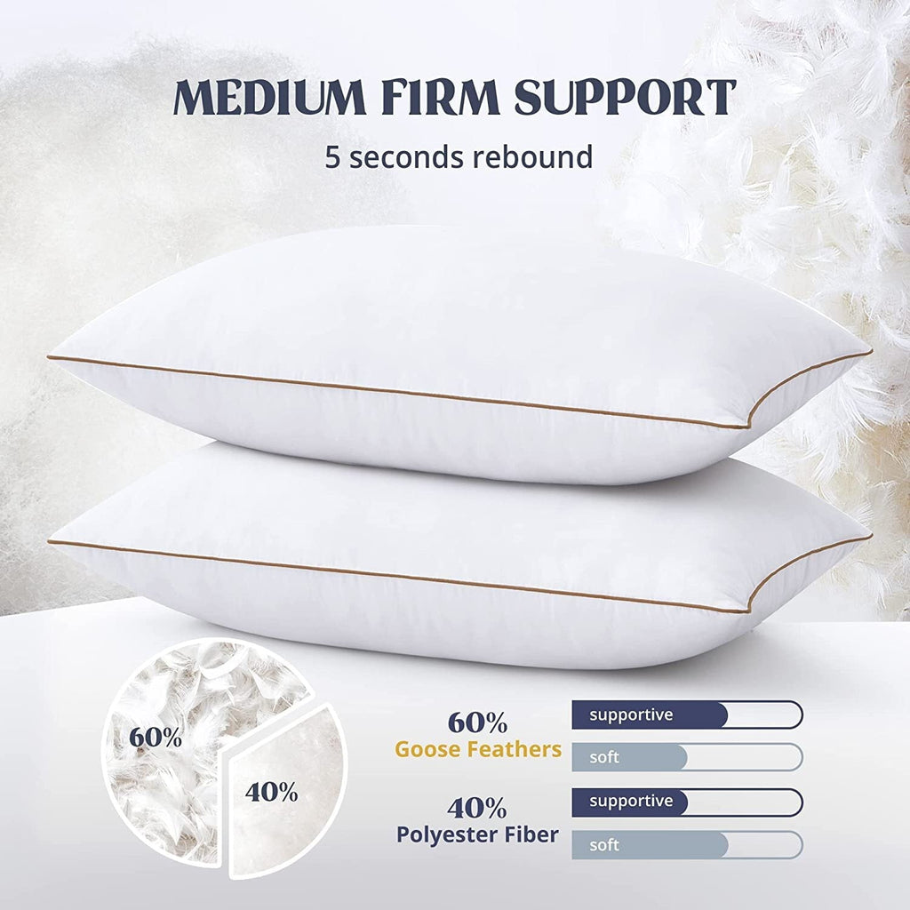Ergonomic Memory Foam Down Feather Pillows for Bed 20 x 30 Inches Queen Size Set of 2, Medium Firm Luxury Cooling Hotel Collection Feather ... - Orthopedic Shredded Foam Bed Pillow Set Detail