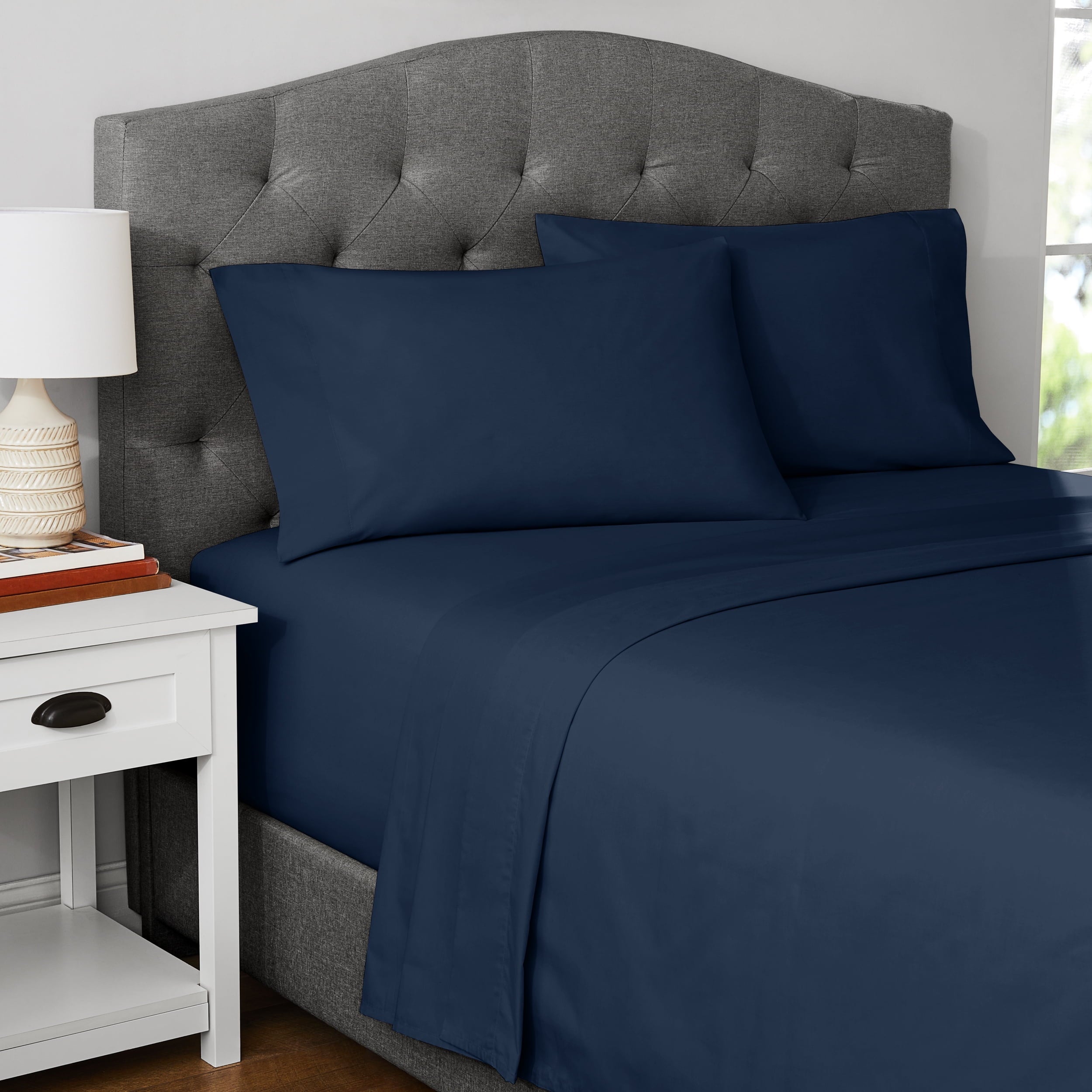 Breathable Luxury 300 Thread Count Easy Care Blue Cove Cotton Blend Percale Flat Bed Sheet, King - Breathable Egyptian Cotton Flat & Fitted Sheets Detail