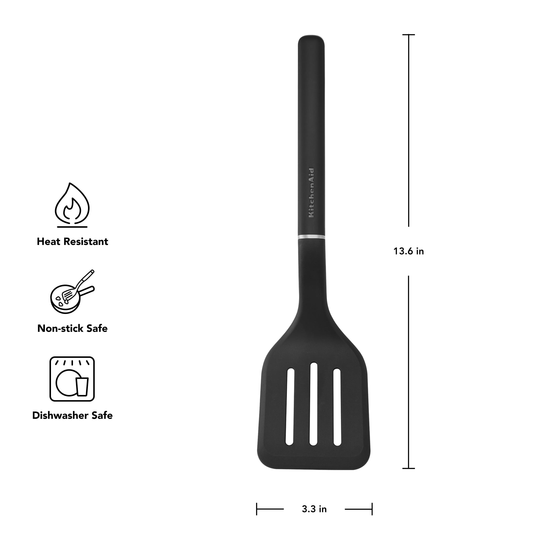 Heat-Resistant 3-Piece Cooking Utensils Set with Ergonomic Handles, Black - Heat-Resistant Silicone Cooking Spatula Turner Detail