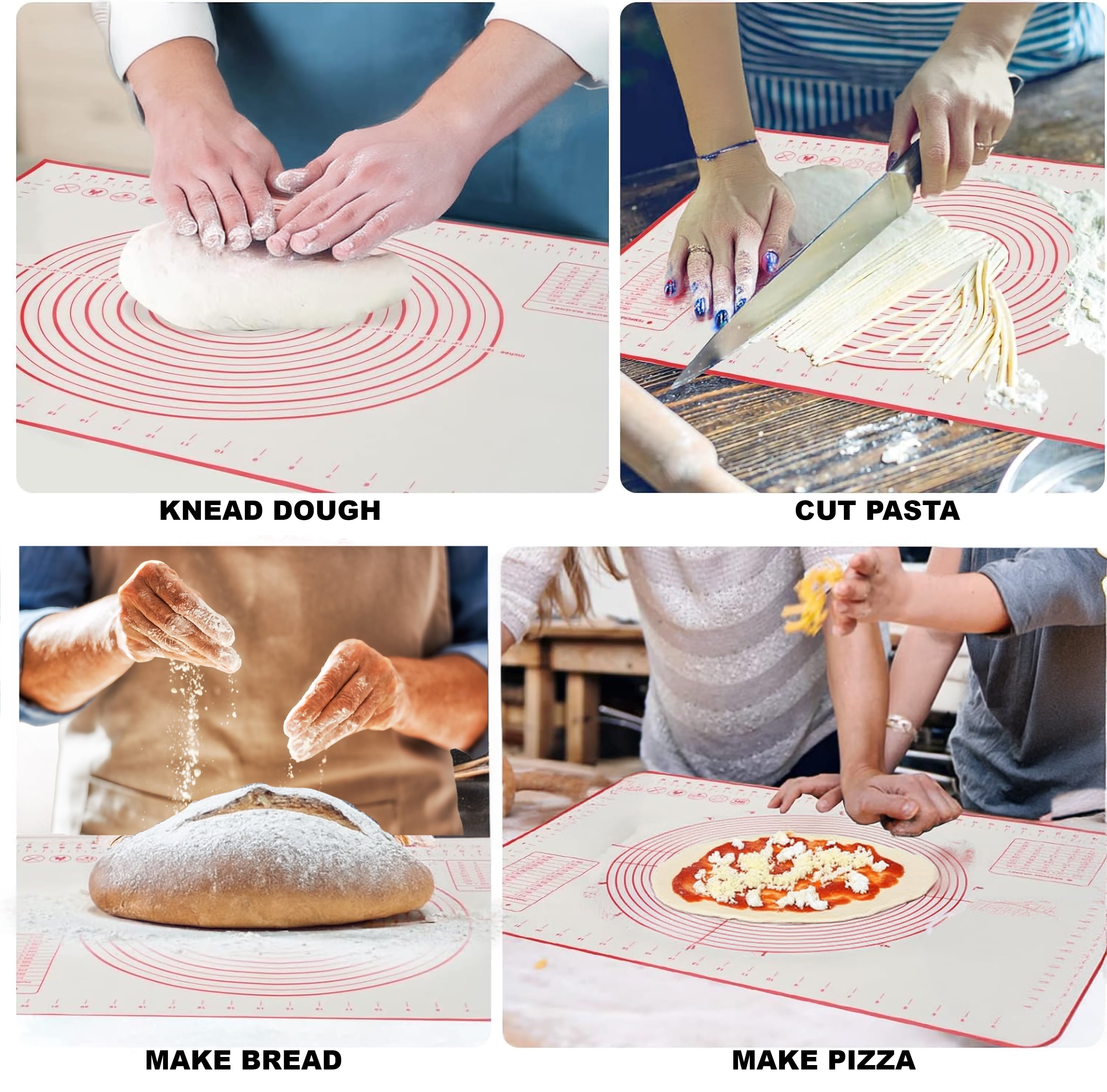 Premium Kitchen Reusable Silicone 24"x 18" Pastry Mat with Measurements - Premium Stainless Steel Garlic Presser & Peeler Detail