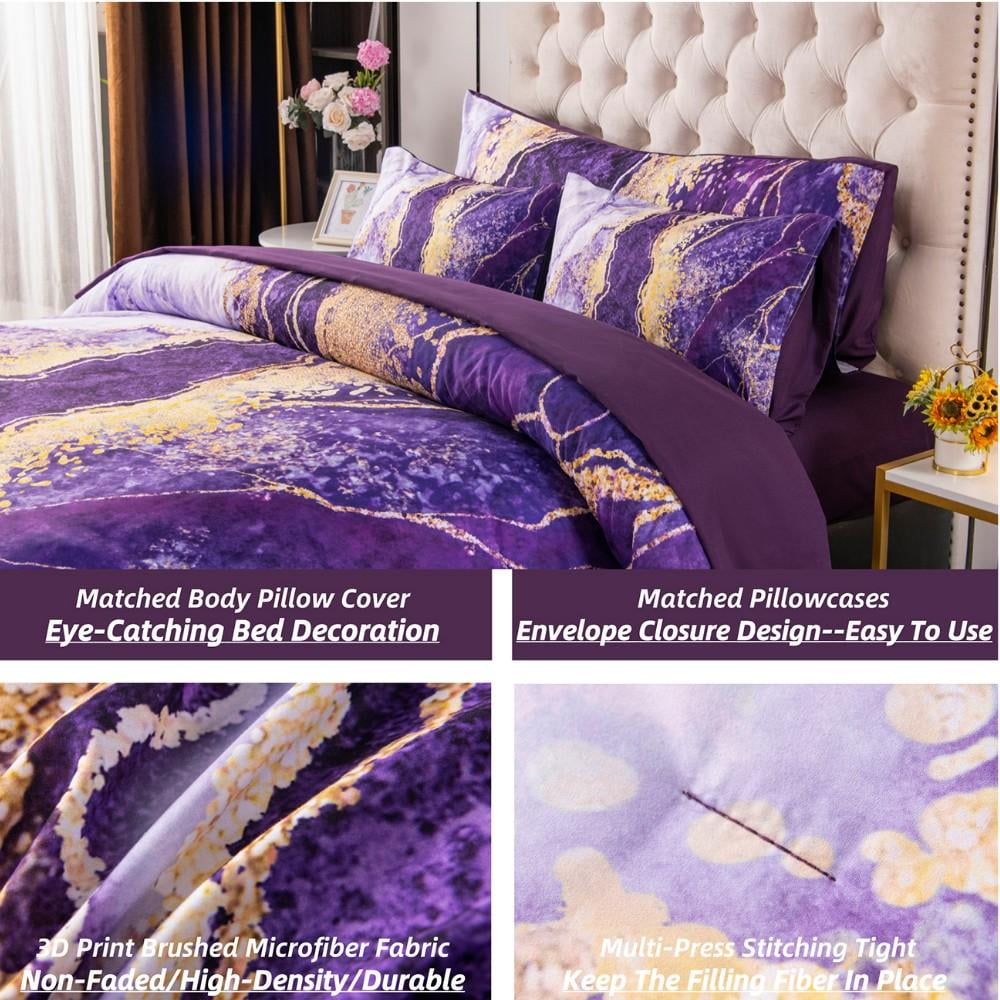 Hypoallergenic Cloud 6 Pieces Queen Size Comforter Set Purple,Watercolor Marble Colorful Purple Bedding,Ultra Soft Purple Bed Set with Com... - Hypoallergenic Ultra-Fluffy Quilt for Winter Detail
