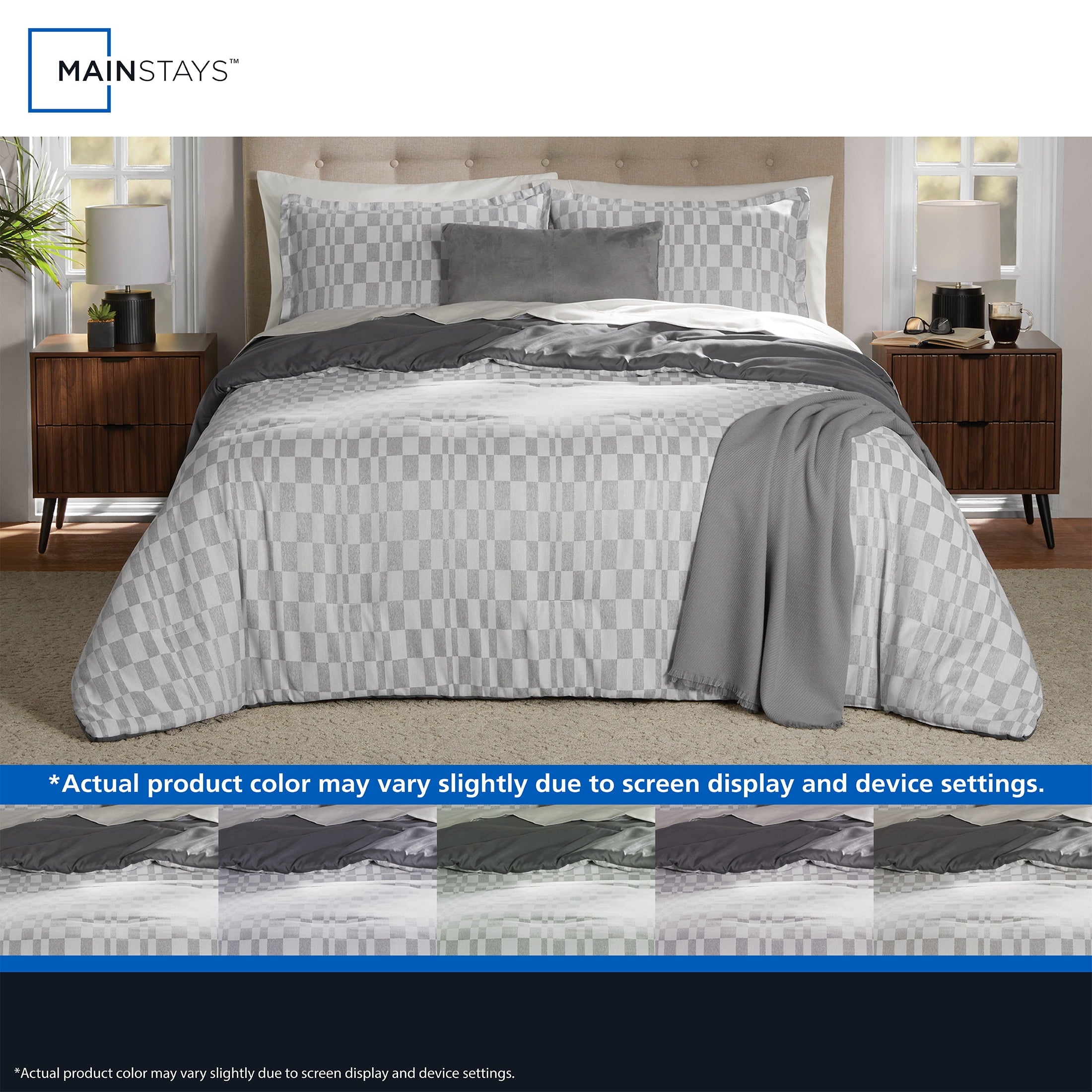 Fluffy Down Alternative Full/Queen Comforter Set, All-Season, 5-Piece, Soft Silver Check - Cloud-Like Soft Lightweight Bed Comforter Detail