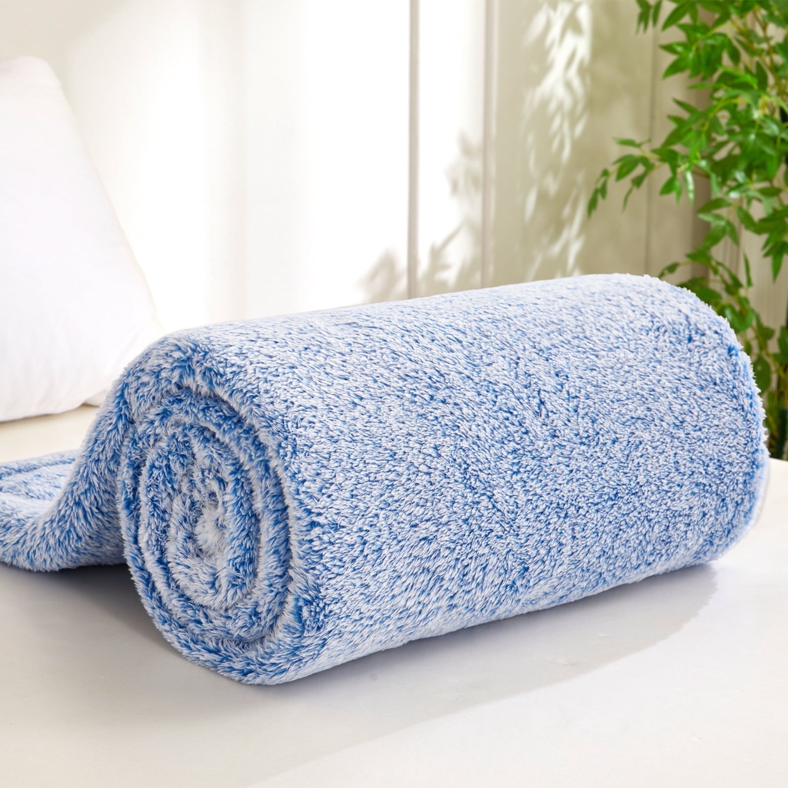 Decorative Knitted Plush Fuzzy Large Fleece Throw Blanket (50" x 70", Mixed Cobalt Blue)- Soft, Warm and Lightweight - Super Soft Reversible Sherpa Flannel Blanket Detail