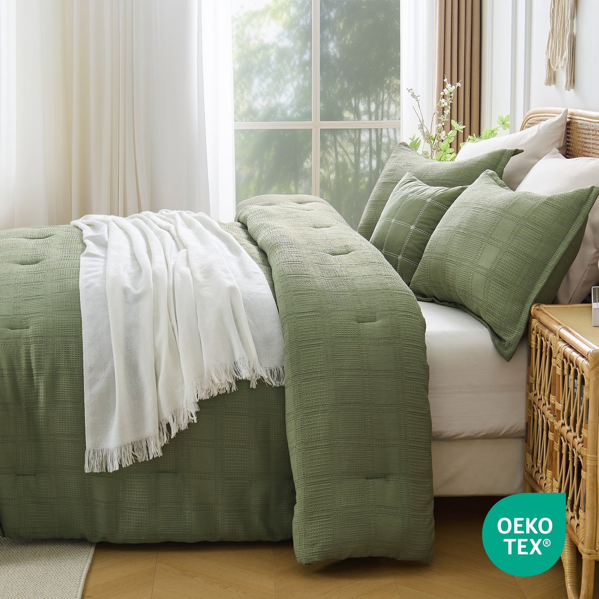 Hypoallergenic Cloud Waffle Weave Comforter Set Full/Queen Size, Lightweight & Breathable Comforter Bet Set for All Season, 3-Piece Textur... - Luxurious Quilted Duvet Cover Set Detail