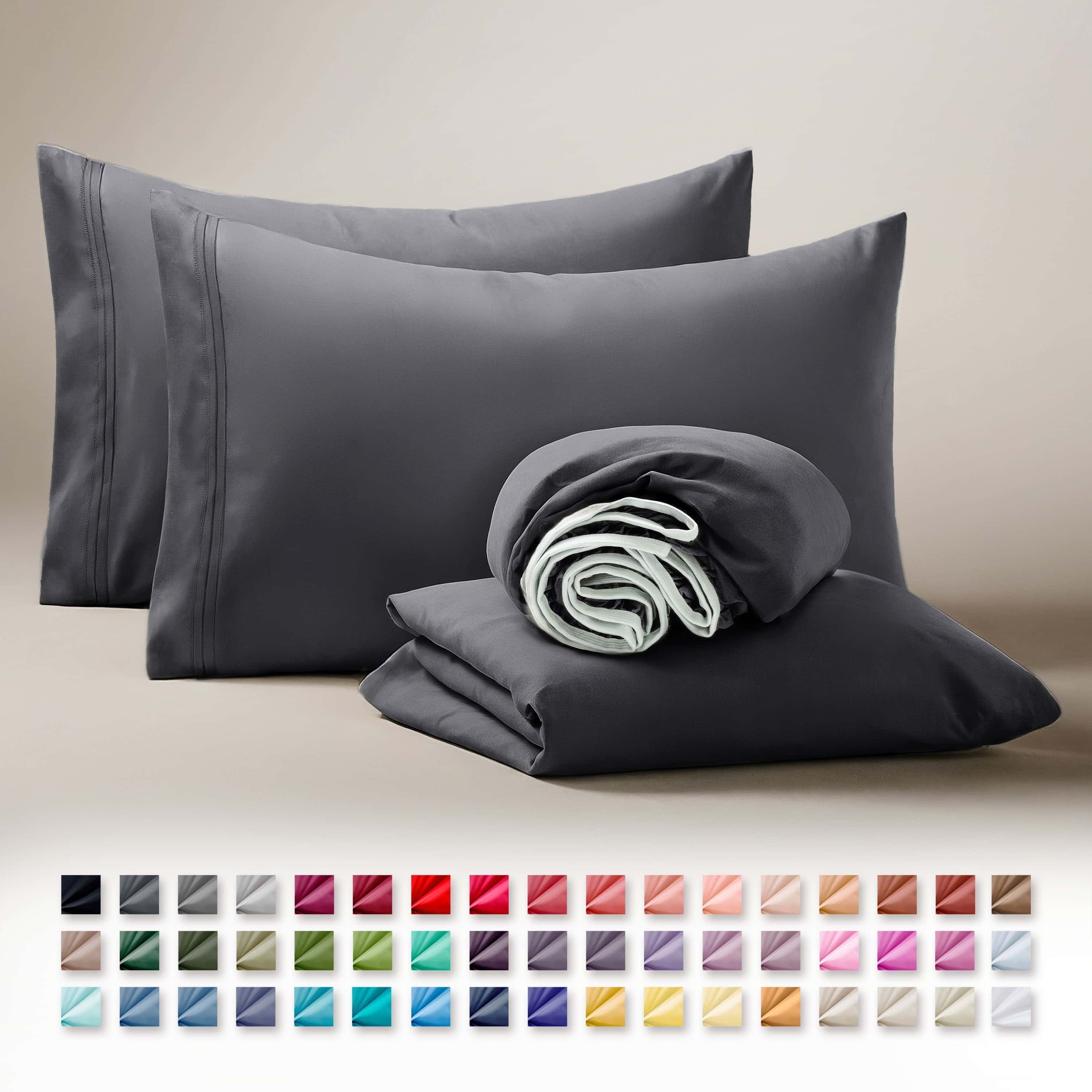 Premium Egyptian Cotton Sheets Set, 4 Piece Deep Pocket Sheets, 100% Soft Microfiber Bed Sheets Set, Gray - Premium Ultra-Soft Pillowcase Pair for Sleeping Detail