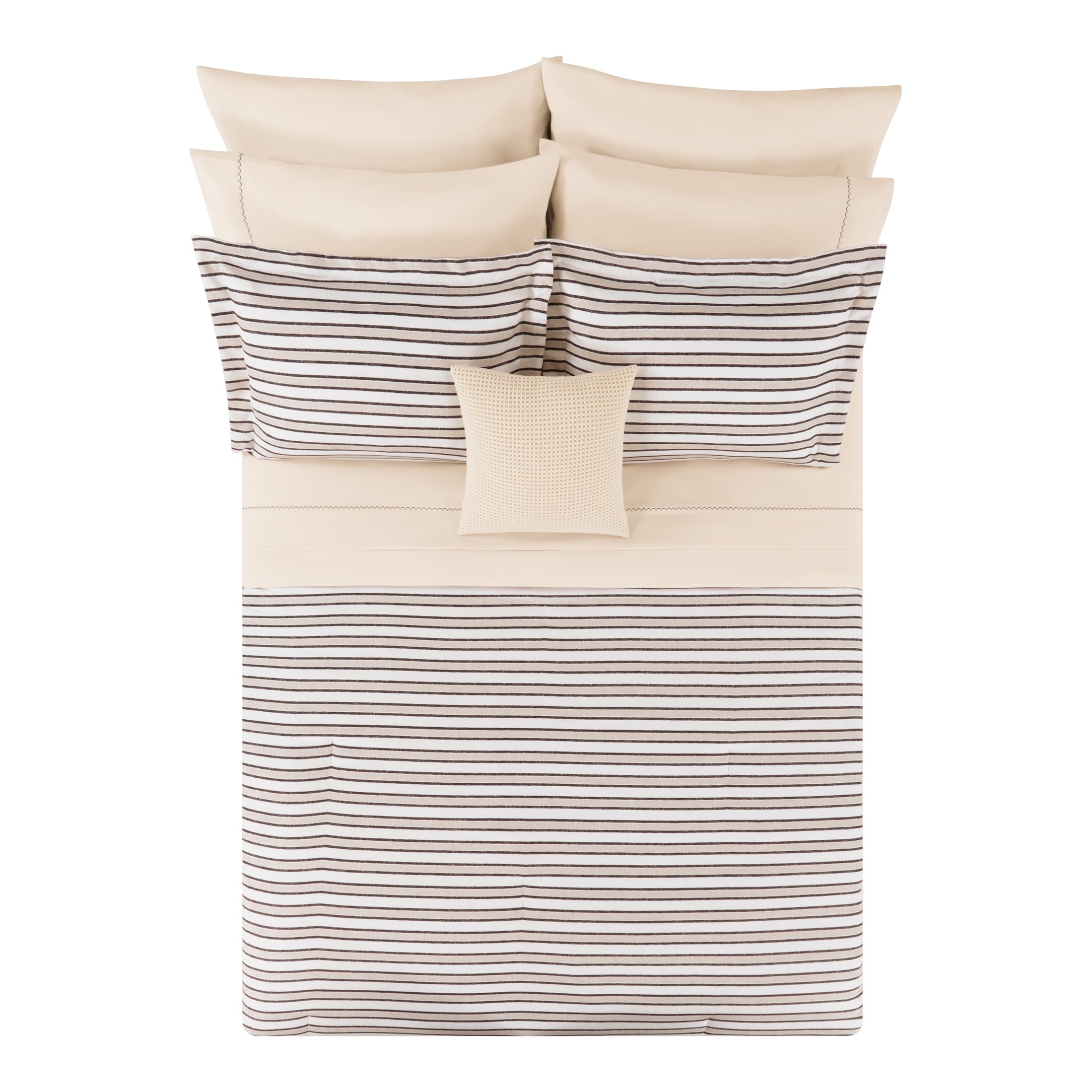 All-Season Soft Touch Bed in a Bag 11-Piece Reversible Tan & Black Striped Comforter Set with Sheets, Queen - Cloud-Like Soft Lightweight Bed Comforter Detail