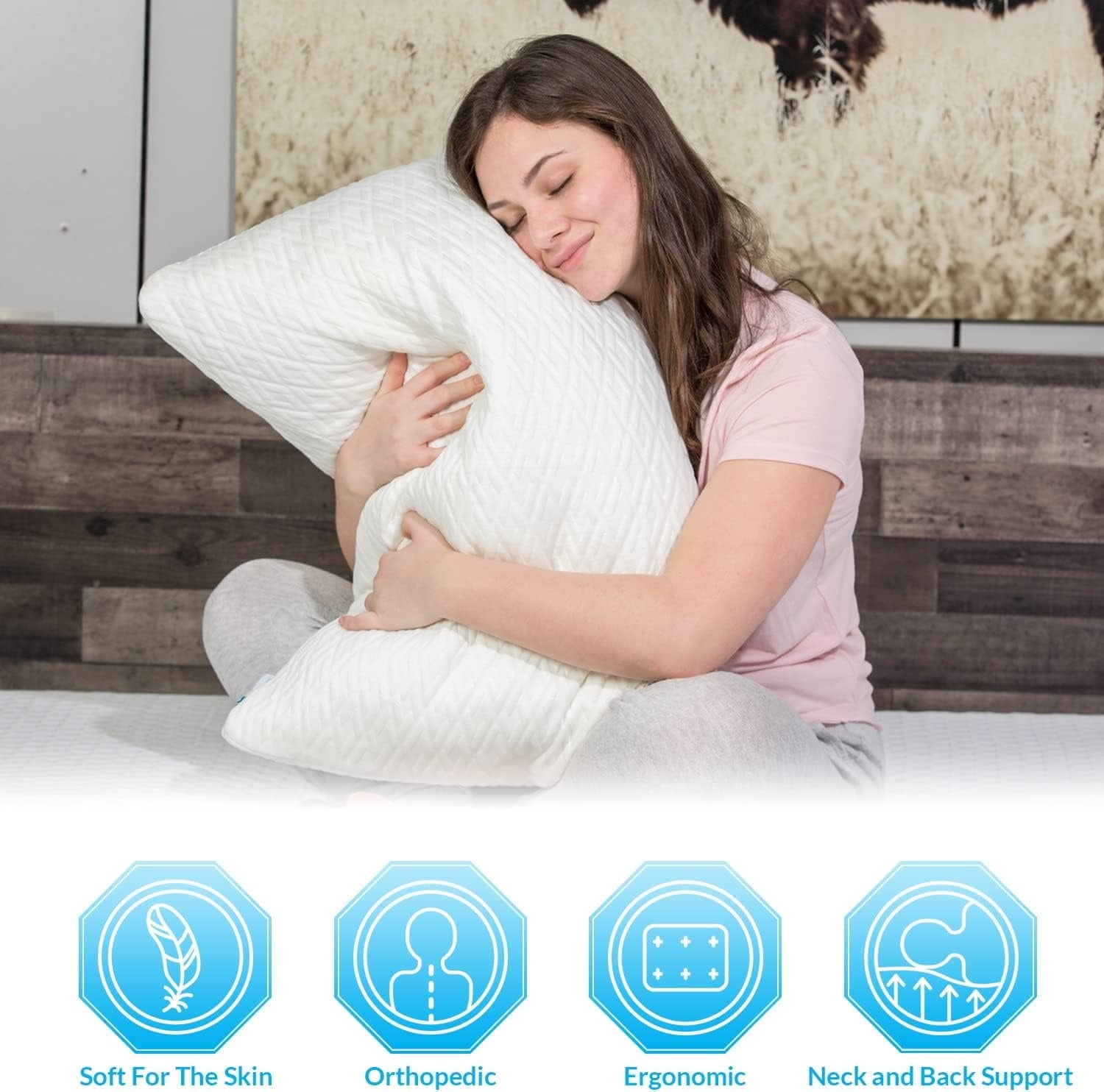 Ergonomic Memory Foam King Size Bamboo Pillow, Memory Foam Bed Pillows with Washable Pillowcases, King (1 Pack) - Orthopedic Shredded Foam Bed Pillow Set Detail