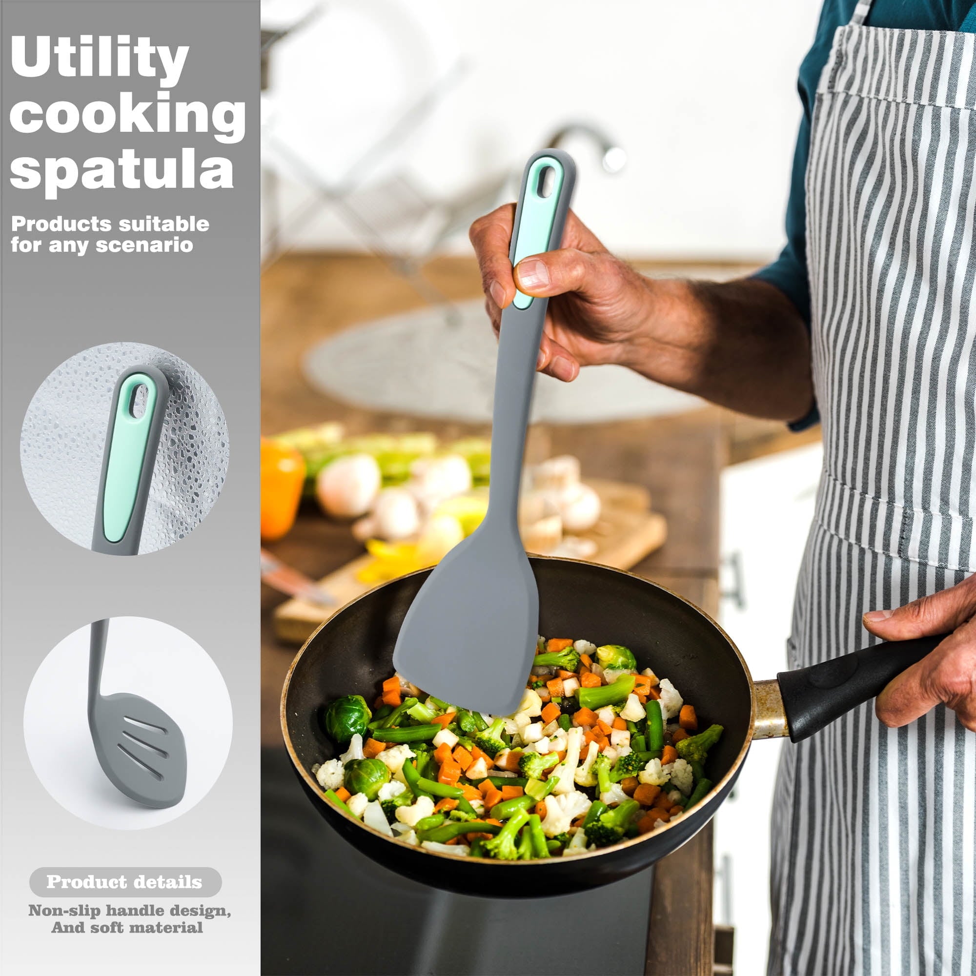 Heavy Duty 5 Pieces Silicone Spatula Set, Non-Stick Silicone Turner Spatulas, Heat Resistance Cooking Utensils, Fli... - Professional Kitchen Tool for Culinary Enthusiasts Detail