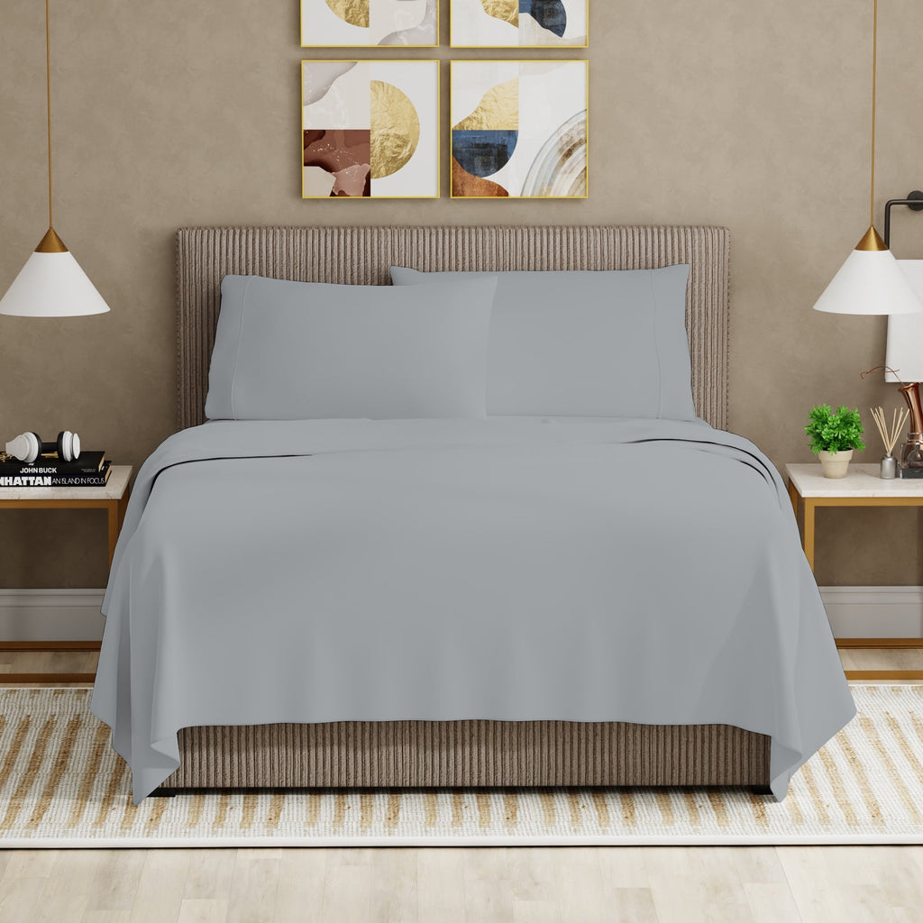 Breathable Luxury Soft Finish Microfiber Percale Queen Bed Sheet Set – 4-Piece Lightweight, Wrinkle-Resistant, Quick-Dry, Light Gray - Luxury Bed Sheet Set with Deep Pockets Detail