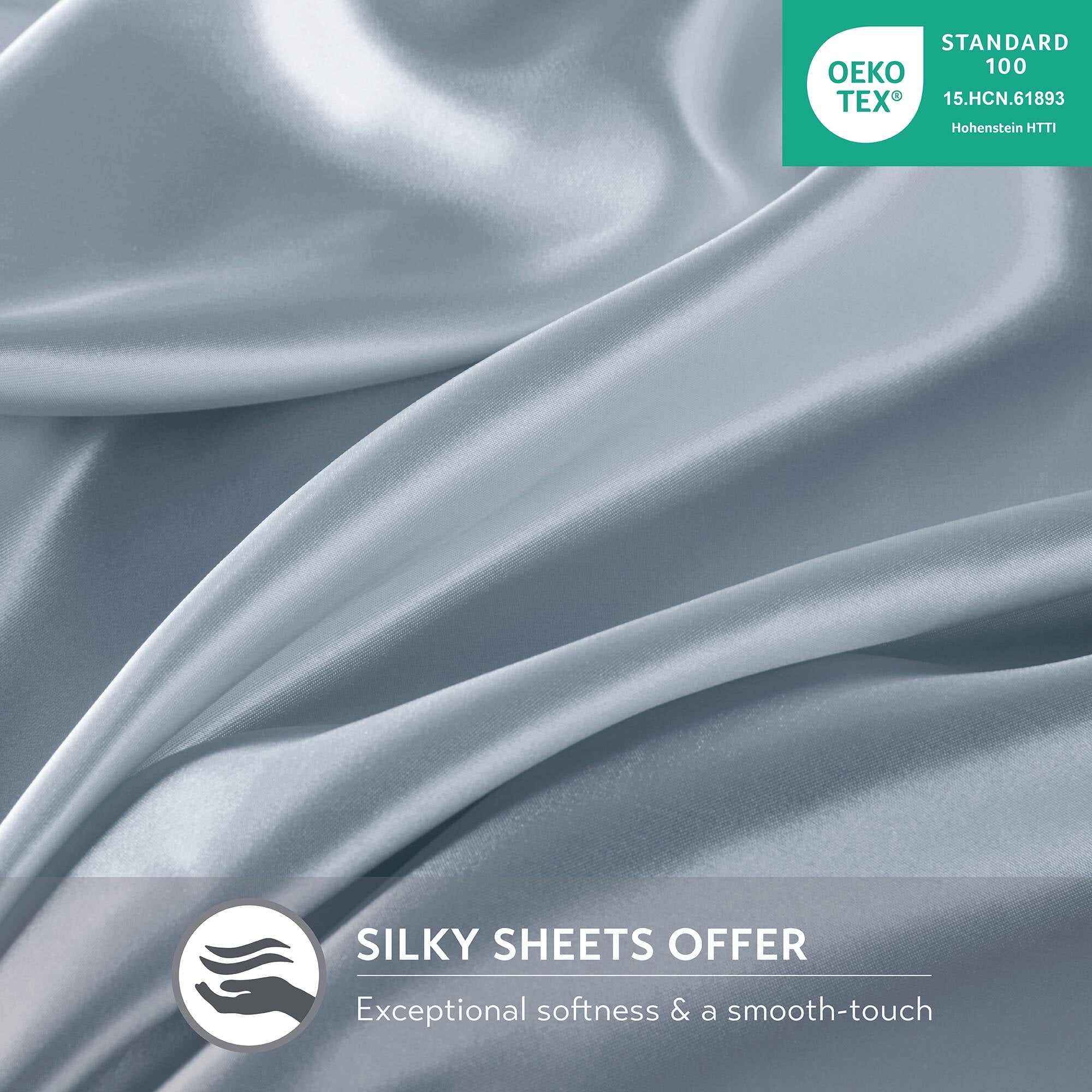 Cooling Sateen Satin Sheet Set, Twin Bed Sheets with Pillowcases, 4-Piece Luxury Silky Sheet Set, Blue, Gifts for Women - Premium Ultra-Soft Pillowcase Pair for Sleeping Detail