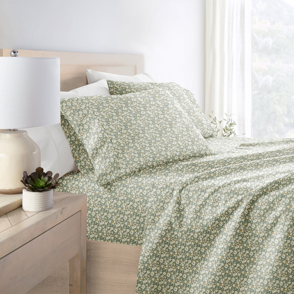 Wrinkle-Resistant 4 Piece Pattern Microfiber Bed Sheets Set, Floral Dream Eucalyptus, Twin - Cooling Hotel Quality Bedding Sheets and Pillowcases Detail