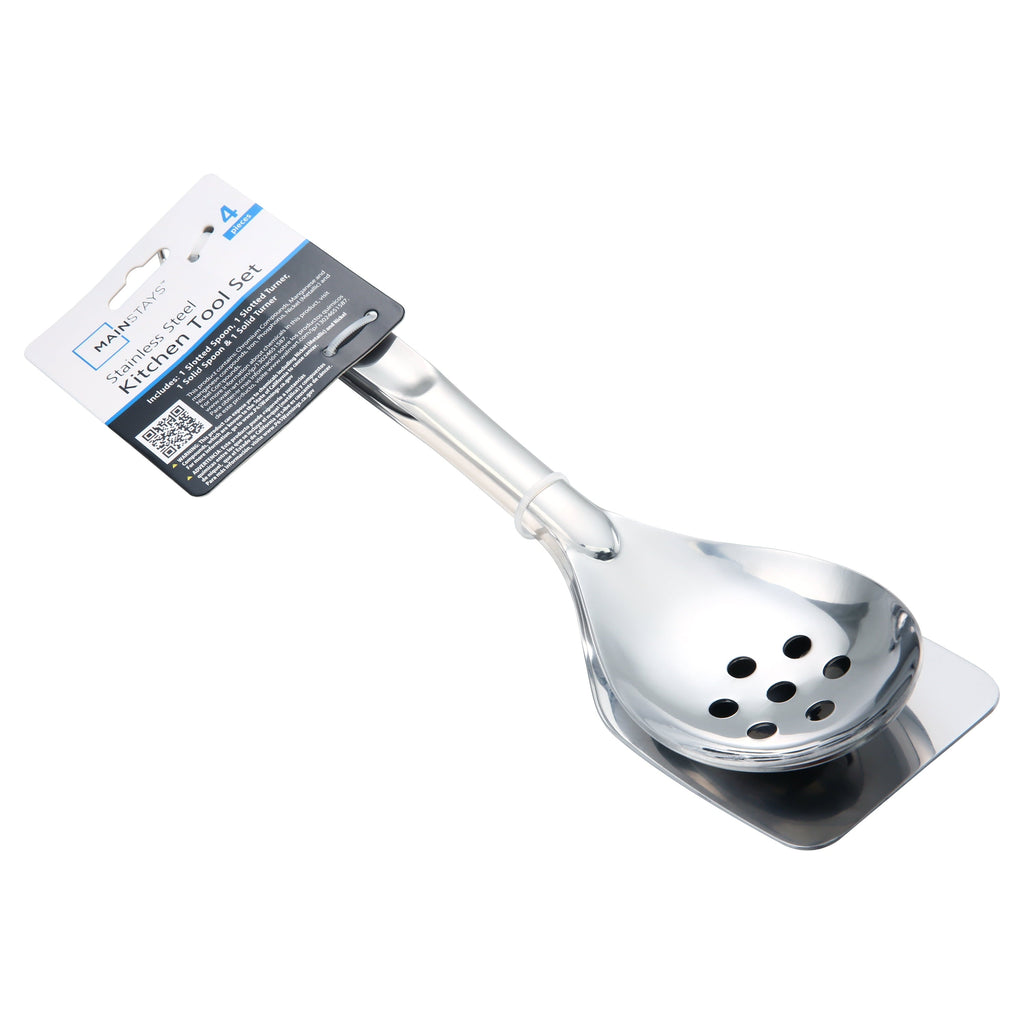Non-Stick Safe Stainless Steel 4-Piece Utensil Set: Includes Spatula, Slotted Spatula, Spoon, and Slotted Spoon - Ergonomic Kitchen Tongs and Cooking Spoon Utensil Detail