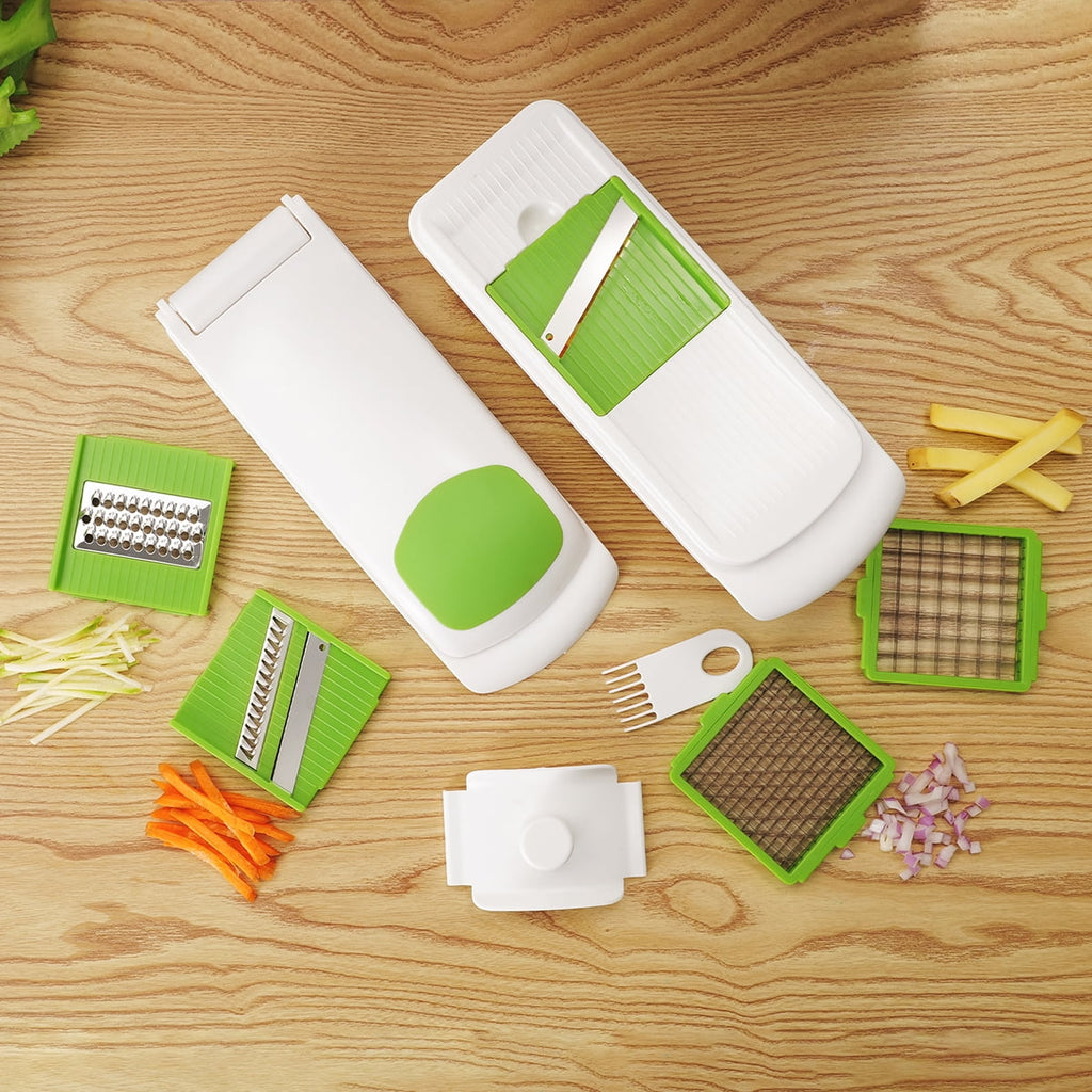 Premium Kitchen 11 Pieces Multi-Function Nice Dicer and Mandoline, Stainless Steel, Green Glaze, 820g - Multi-Functional Manual Food Chopper & Slicer Detail