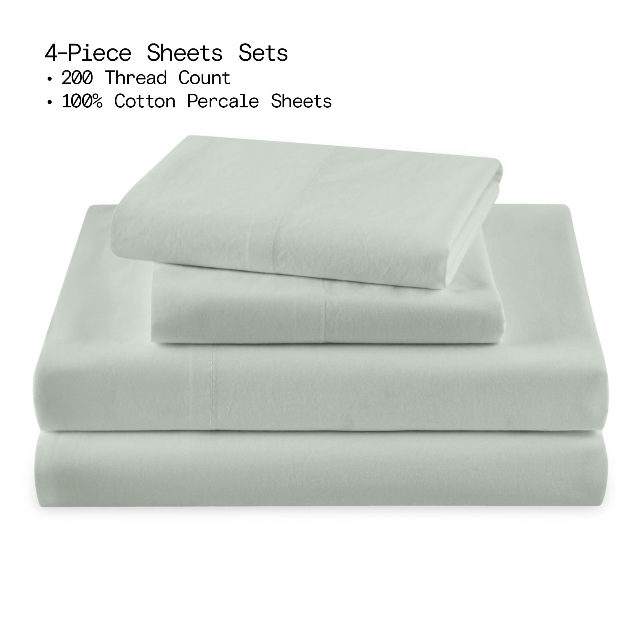 Breathable Luxury Solid 4-Piece 100% Cotton Washed Percale Sage Green Sheet Set, Full - Cooling Hotel Quality Bedding Sheets and Pillowcases Detail