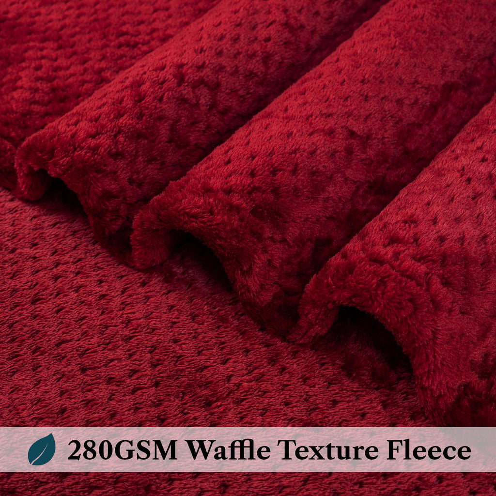 Cozy Fleece Maroon Red Throw Blanket for Couch, Twin Bed, Soft Fleece Throws for Sofa Chair, Fuzzy Waffle Textured Blanket, Cozy ... - Lightweight Plush Warm Blanket for All Seasons Detail