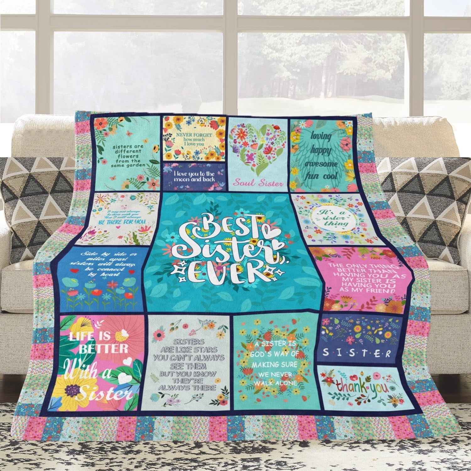 Reversible Sherpa Sister Gifts Blanket for Birthday, Mother's Day, Christmas - Big Sister Gift Ideas - Super Soft Reversible Sherpa Flannel Blanket Detail