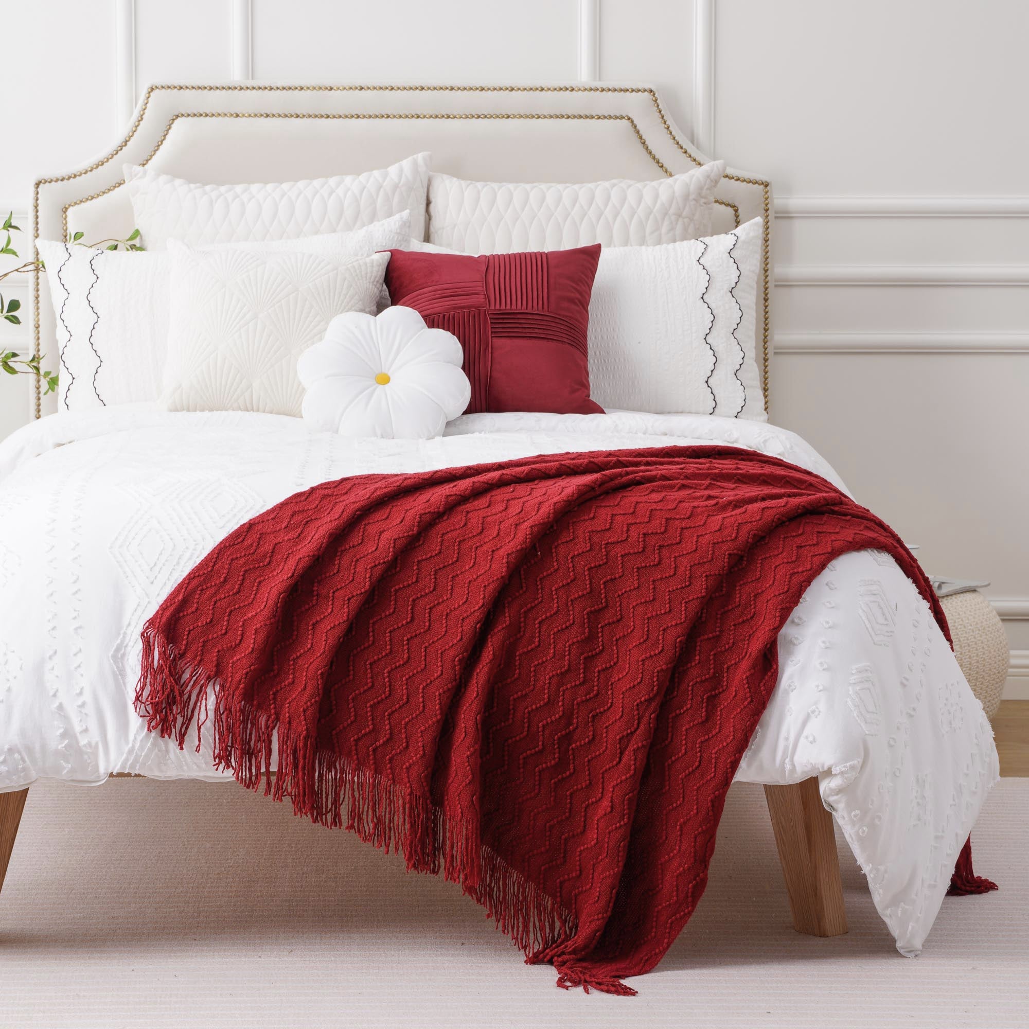 Super Soft Flannel Dark Red Blanket for Couch,Burgundy Knit Throw Blanket for Bedroom,Christmas Throw,50"x60" - Cozy Fleece Throw Blanket for Couch & Bed Detail