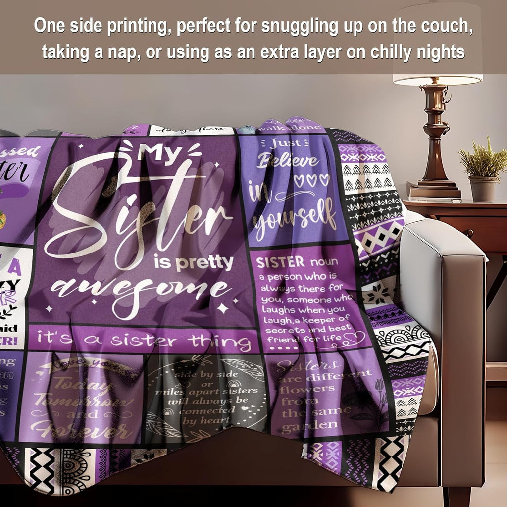 Reversible Sherpa Sister Gifts Blanket, Sister Gifts , Happy Birthday Gifts for Sister, Unique Sister Gifts for My Dear Sister on Mothe... - Lightweight Plush Warm Blanket for All Seasons Detail