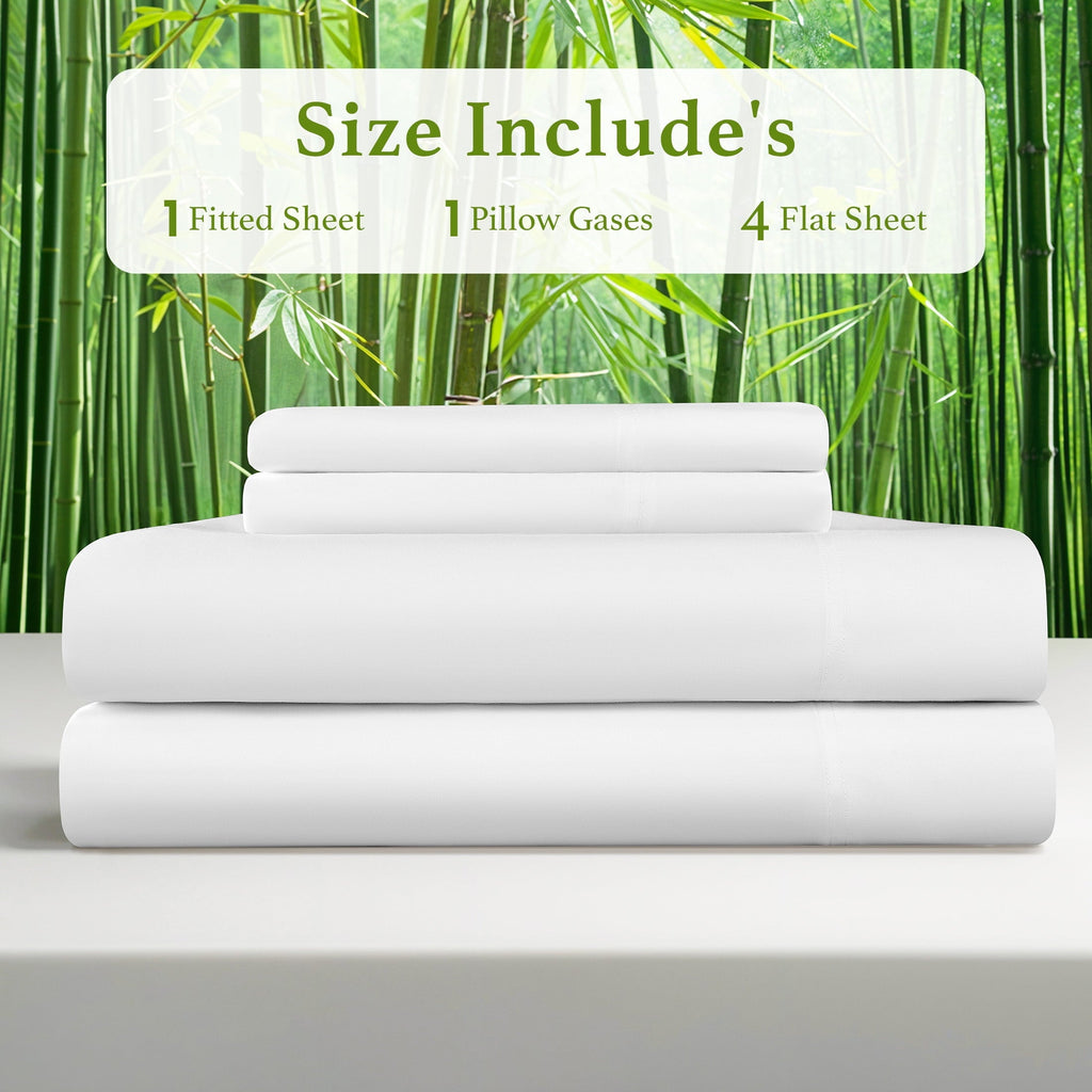 Breathable Luxury Bamboo Sheets Set, 4-Piece Queen Sheet Set with 16" Deep Pockets, Soft and Breathable Bed Sheets, White - Cooling Hotel Quality Bedding Sheets and Pillowcases Detail