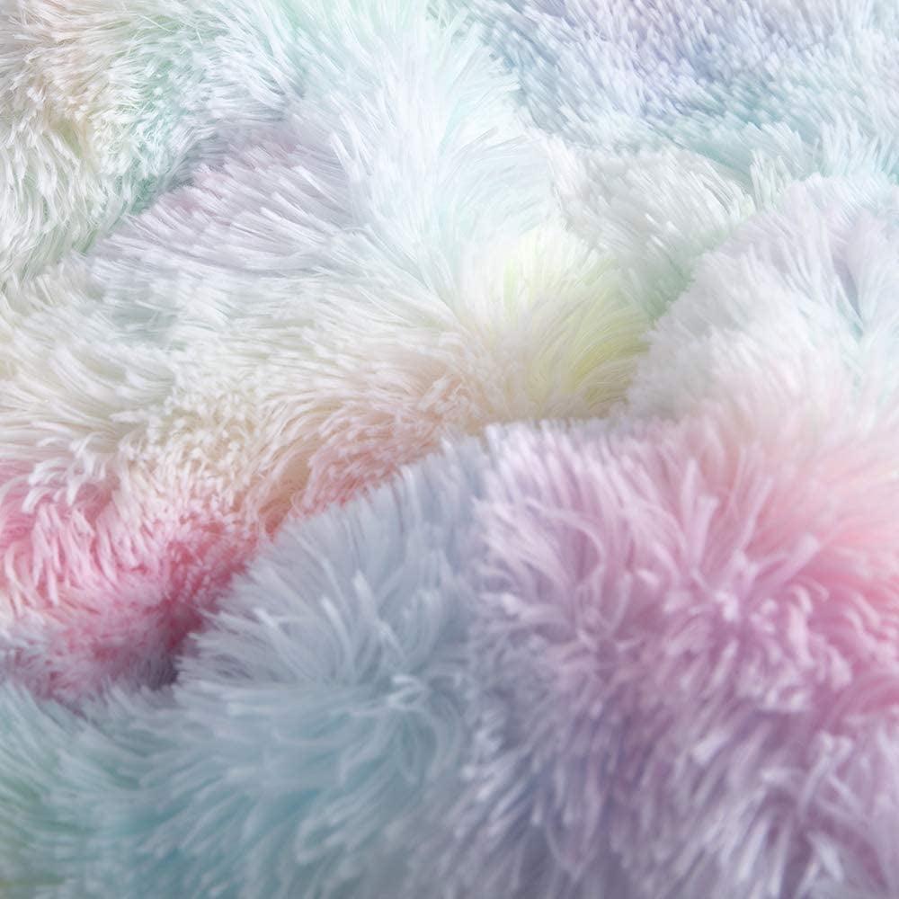 Heavyweight Warmth Plush Shaggy Comforter Set Fluffy Fuzzy Faux Fur Bedding Set - Microfiber Soft Warm Quilt Set(Rainbow Pink,Queen Size) - Cloud-Like Soft Lightweight Bed Comforter Detail