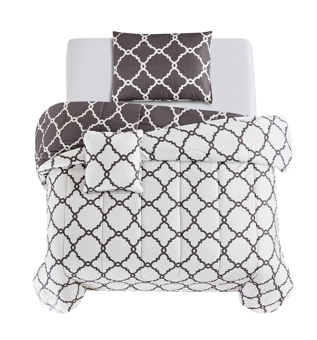 All-Season 4 Piece Geometric Twin Comforter Set - Polyester Filling Reversible Washable Comforter Set - Luxurious Quilted Duvet Cover Set Detail