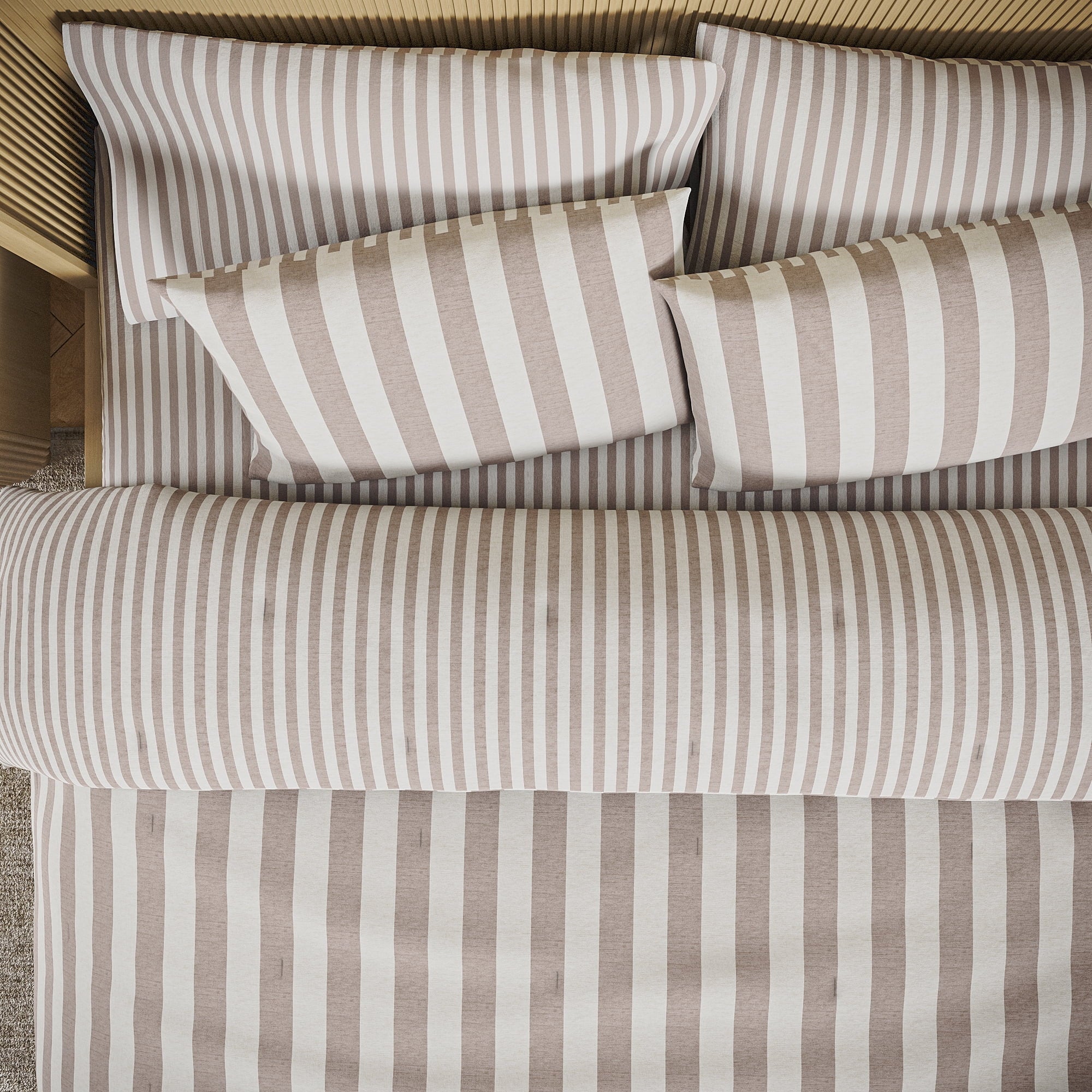 Hypoallergenic Cloud 100% Cotton Striped 3-Piece Natural Comforter Set, Full/Queen - All-Season Down Alternative Comforter Insert Detail