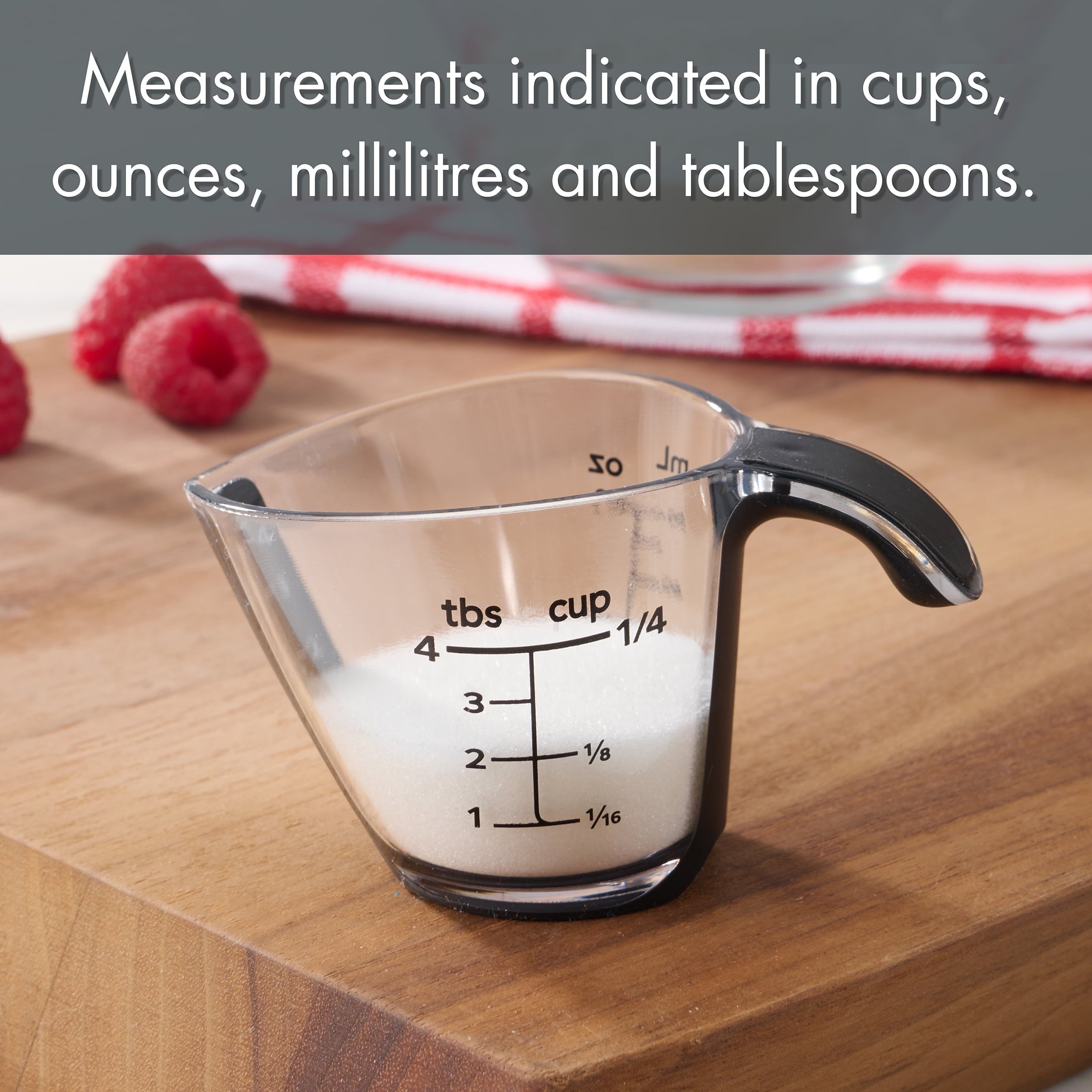 Innovative 1/4C Plastic Mini Measuring Cup, Black/Transparent - Premium Stainless Steel Garlic Presser & Peeler Detail