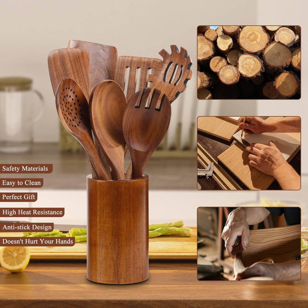 Ergonomic Cooking Wooden Spoons for Cooking, 8 Pcs Natural Wooden Utensil for Cooking with Non-Stick, Heat Resistant, Wood... - Heat-Resistant Silicone Cooking Spatula Turner Detail