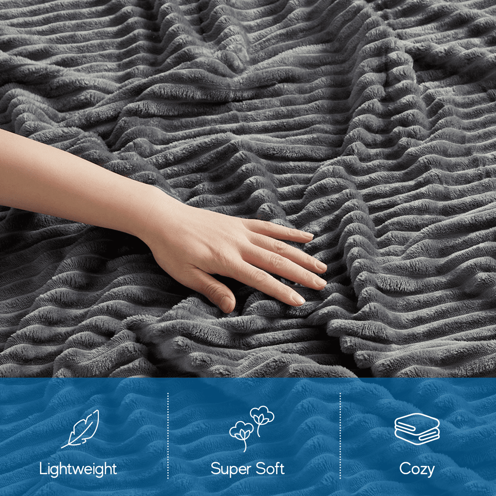 Reversible Sherpa Cut Plush Fleece Blanket, Soft Lightweight Fuzzy Luxury Throw Size Bed Blankets for Bed, Throw, Gray - Luxury Knitted Decorative Throw Blanket with Fringes Detail