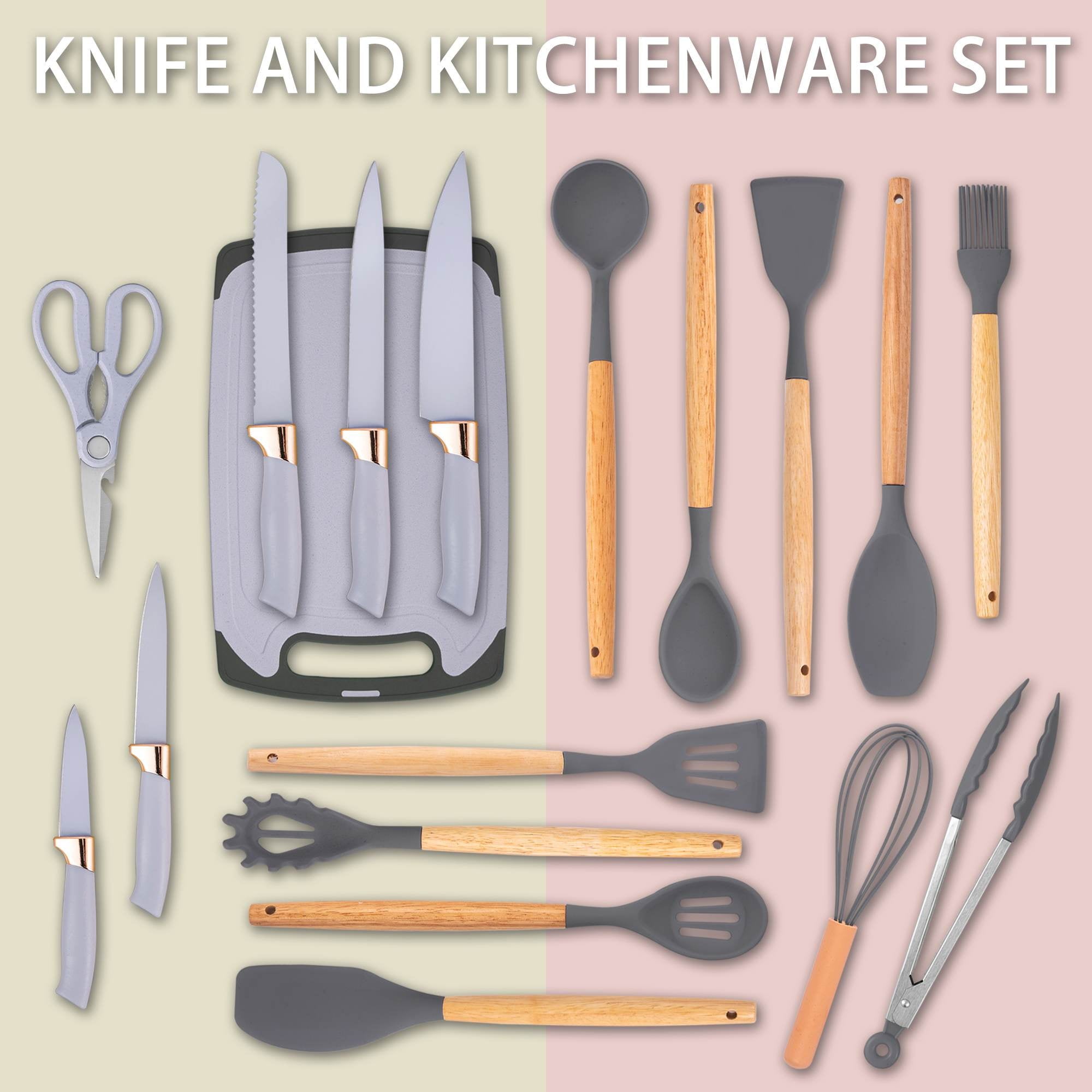 Premium Silicone 19-Piece Silicone Kitchen Utensil & Knife Set - Heat-Resistant Cooking Tools Non-Stick Safe Gift for Mom or Wo... - Premium Stainless Steel Cooking Utensil for Non-Stick Pots Detail
