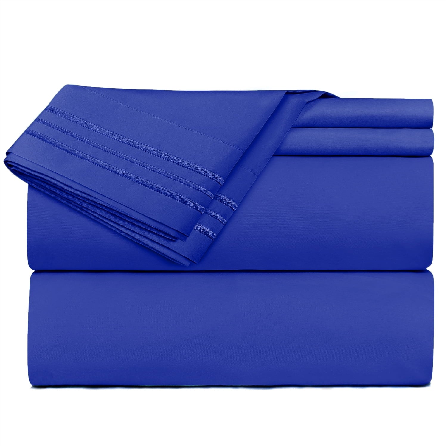 Breathable Luxury Premier 1800 Microfiber Collection 3-Line Bed Sheet Set, Full Size, Royal Blue - Breathable Egyptian Cotton Flat & Fitted Sheets Detail
