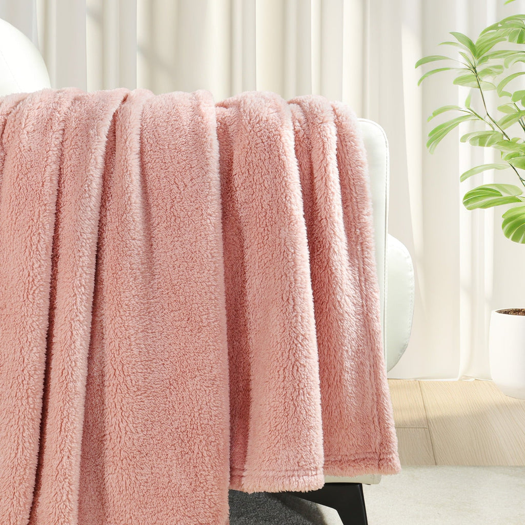 Lightweight Warm Soft Fleece Throw Blanket for Couch, Super Soft Velvet Plush Bed Blanket, 50x60 Inches, Pink - Luxury Knitted Decorative Throw Blanket with Fringes Detail