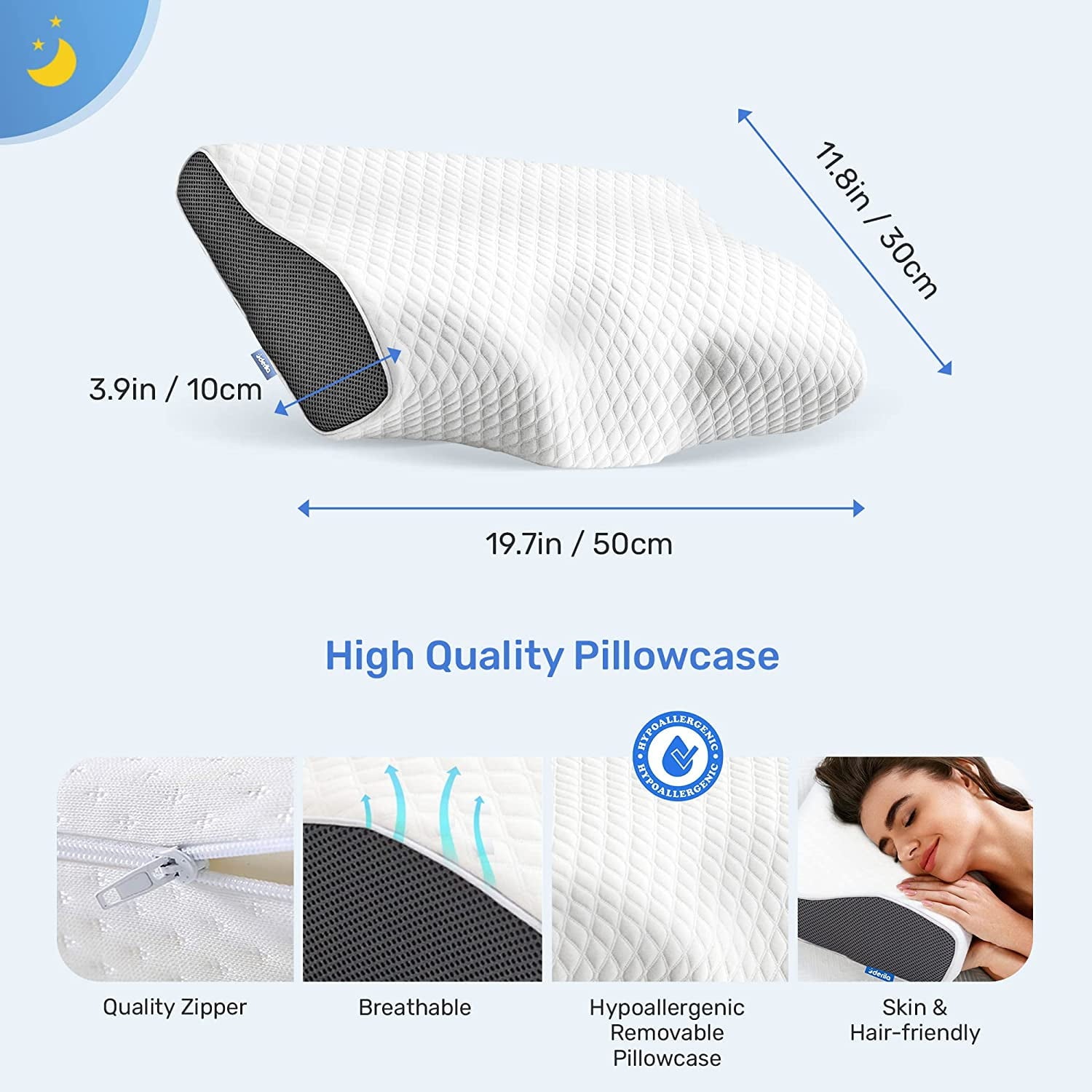Orthopedic Support | Cervical Memory Foam Bed Pillow Standard | Neck, Shoulder Pain Relief | Improves Sleeping - Decorative Throw Pillow Cushion for Sofa & Bed Detail
