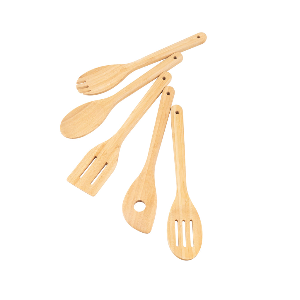 Seamless One-Piece 5pk Bamboo Spoons for Cooking, Kitchen Essential Tools Set - Ergonomic Kitchen Tongs and Cooking Spoon Utensil Detail