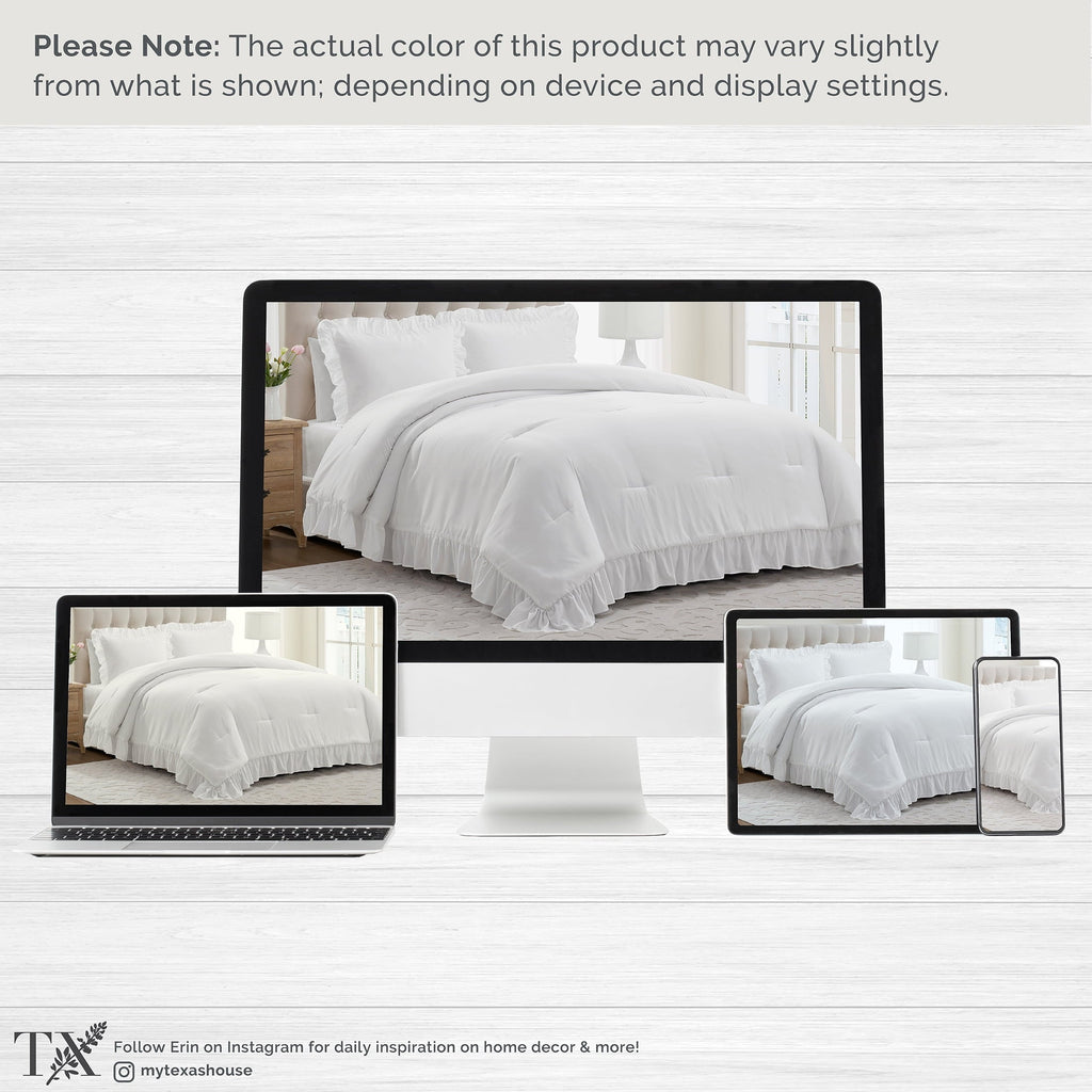 Heavyweight Warmth Full/Queen Comforter Set, All-Season, 3-Piece, White Ruffle - Cloud-Like Soft Lightweight Bed Comforter Detail