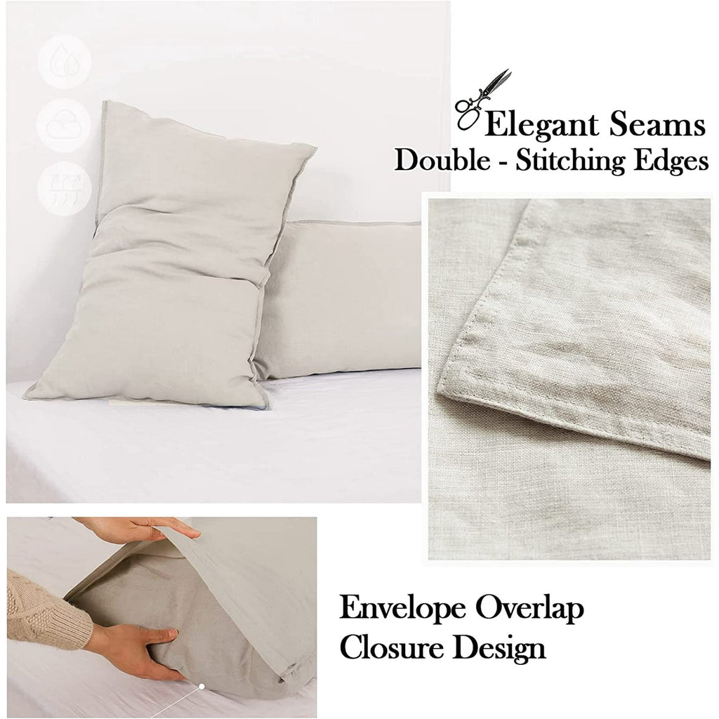 Breathable Luxury 100% Linen Sheet Set Solid Color-4 Pcs Washed French Linen Bed Sheets(1 Flat Sheet,1 Fitted Sheet,2 Pillowcases)-Brea... - Luxury Bed Sheet Set with Deep Pockets Detail