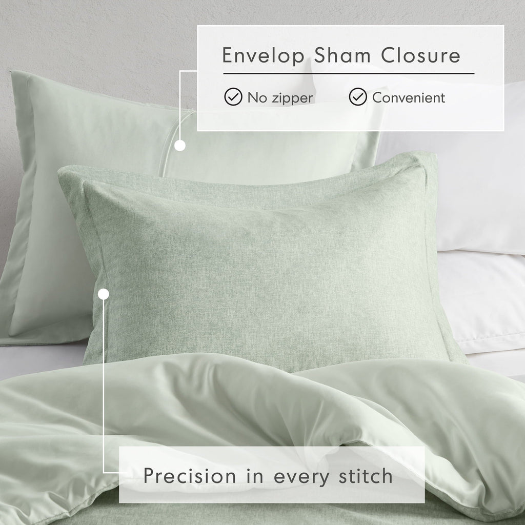 All-Season Full/Queen Comforter Sets, Reversible 3 Piece Extra Soft Bedding Set, Chambray Print Sage Green Comforter Bed Set wit... - Hypoallergenic Ultra-Fluffy Quilt for Winter Detail