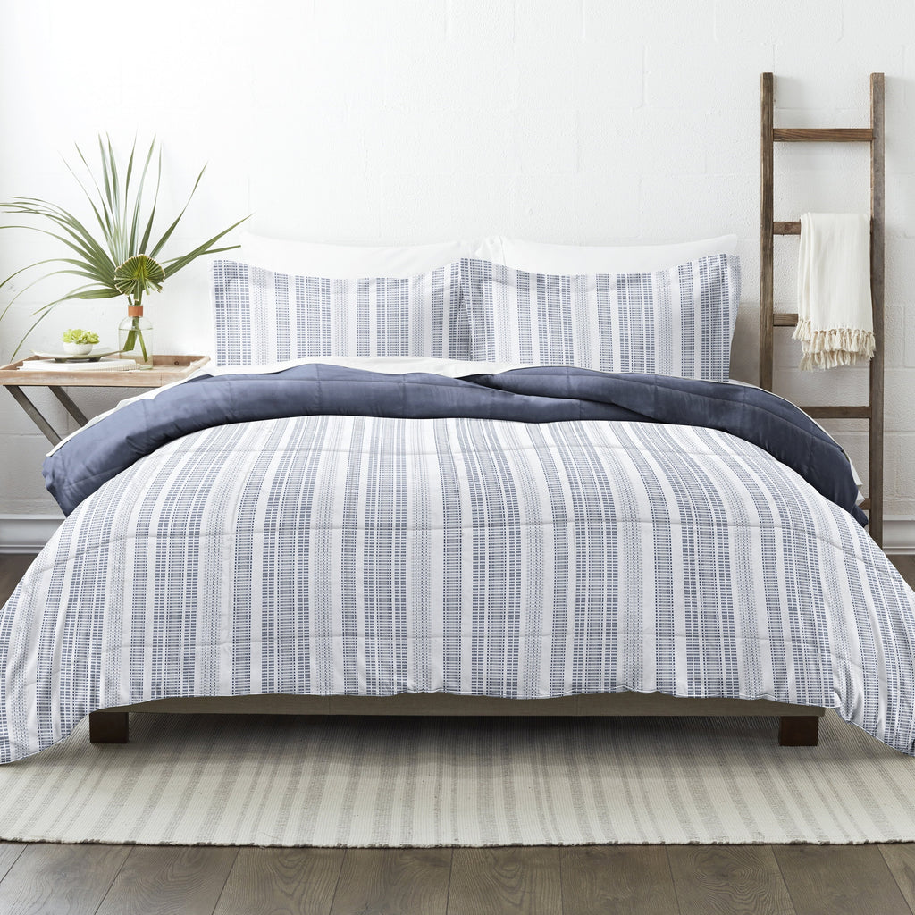 Hypoallergenic Cloud 2-Piece Navy Farmhouse Dreams ReversiblePrint Comforter Set, Twin/TwinXL - Cloud-Like Soft Lightweight Bed Comforter Detail