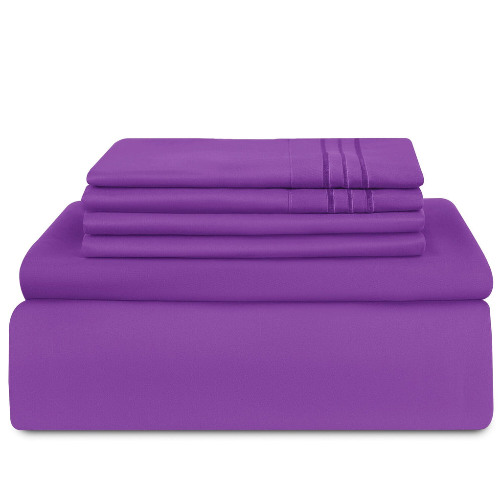 Premium Egyptian Cotton King Bed Sheets - 16 Inch Deep Pocket 6 Piece Microfiber Bedding Sheets & Pillowcase Sets - Purple - Premium Ultra-Soft Pillowcase Pair for Sleeping Detail