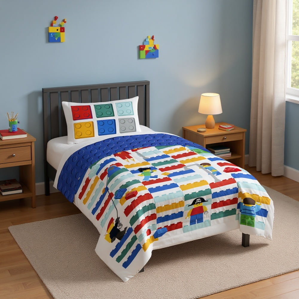 All-Season Kids 2 Piece Multicolor Reversible Comforter and Pillowcase Bedding Set, Twin/Full - All-Season Down Alternative Comforter Insert Detail