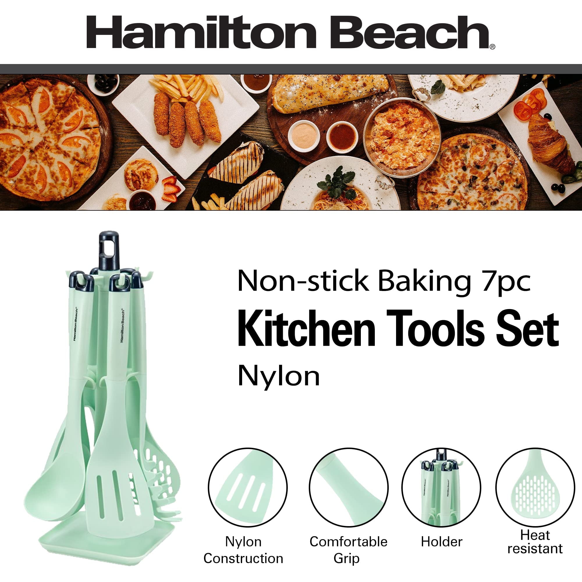 Ergonomic Cooking Kitchen Utensil Set 7 Piece | Cooking Utensil set Slotted turner, Ladle Skimmer, Pasta Server, Potato Masher, S... - Premium Stainless Steel Cooking Utensil for Non-Stick Pots Detail