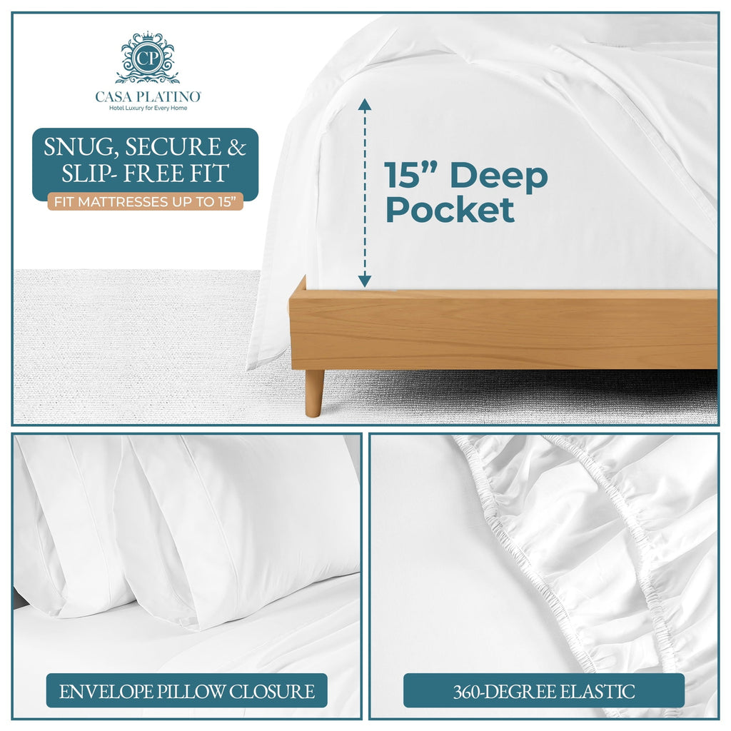 Ultra-Soft Bed Sheets Set – 6 Piece, 600 Thread Count, 100% Cotton Sheets, Hotel Luxury Sateen Finish, 15" Deep Pocket, Easy to ... - Breathable Egyptian Cotton Flat & Fitted Sheets Detail