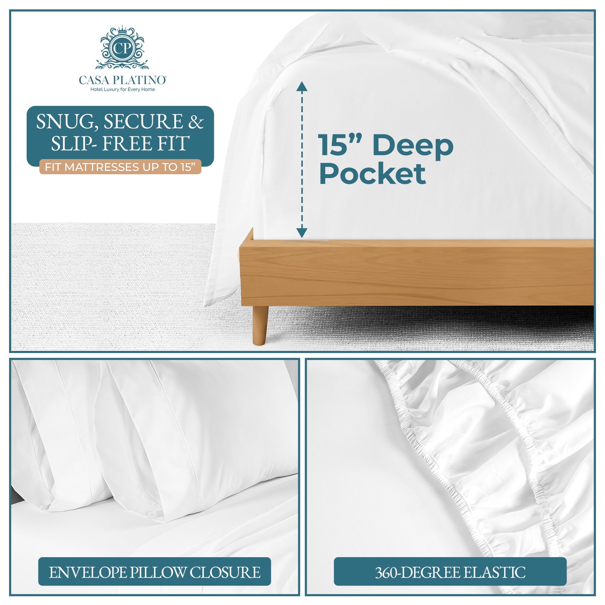 Ultra-Soft Bed Sheets Set – 6 Piece, 600 Thread Count, 100% Cotton Sheets, Hotel Luxury Sateen Finish, 15" Deep Pocket, Easy to ... - Breathable Egyptian Cotton Flat & Fitted Sheets Detail