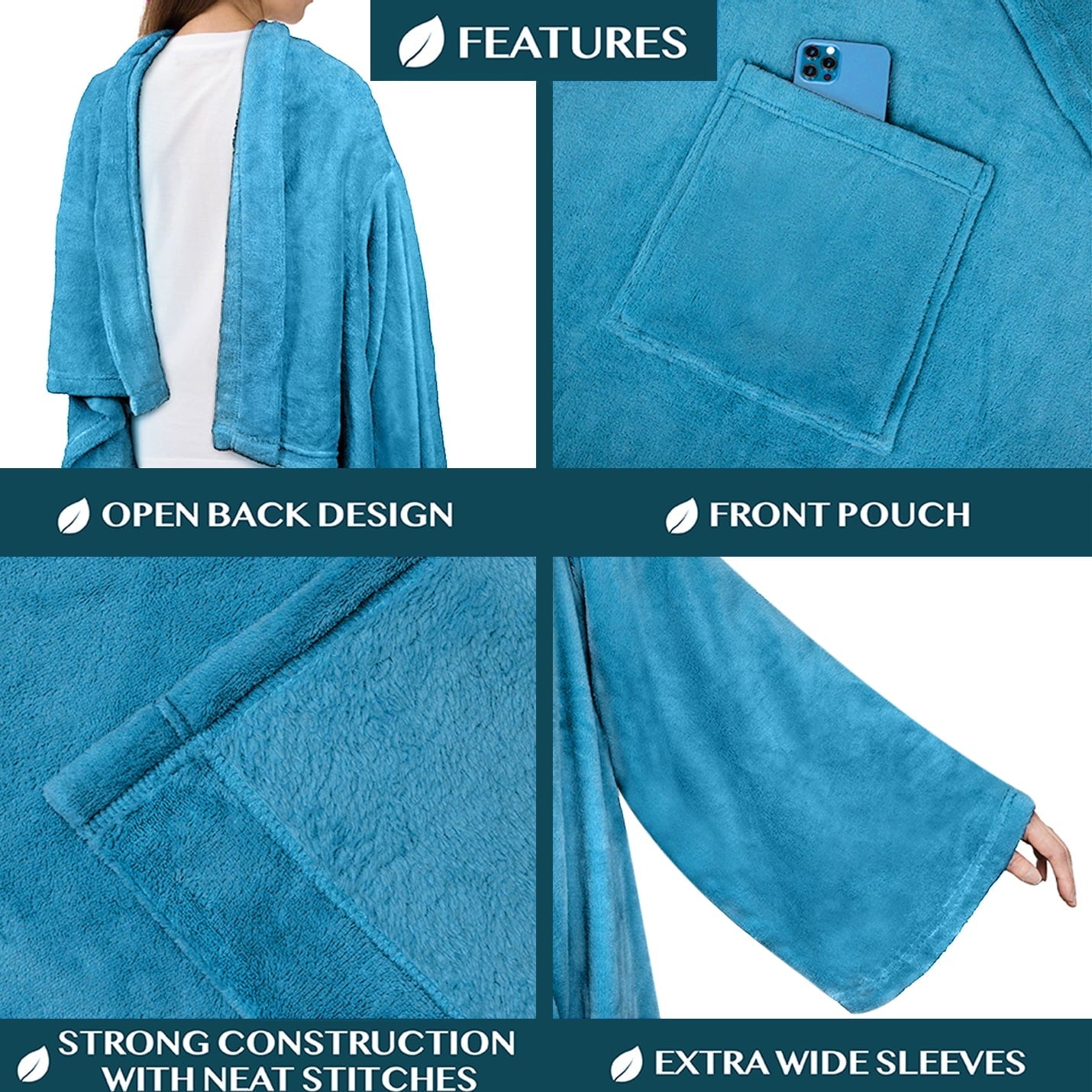Reversible Sherpa Wearable Blanket with Sleeves for Adult Women Men, Cozy Fleece Warm Wrap Throw Blanket with Arms, Pocket, Gifts for C... - Cozy Fleece Throw Blanket for Couch & Bed Detail