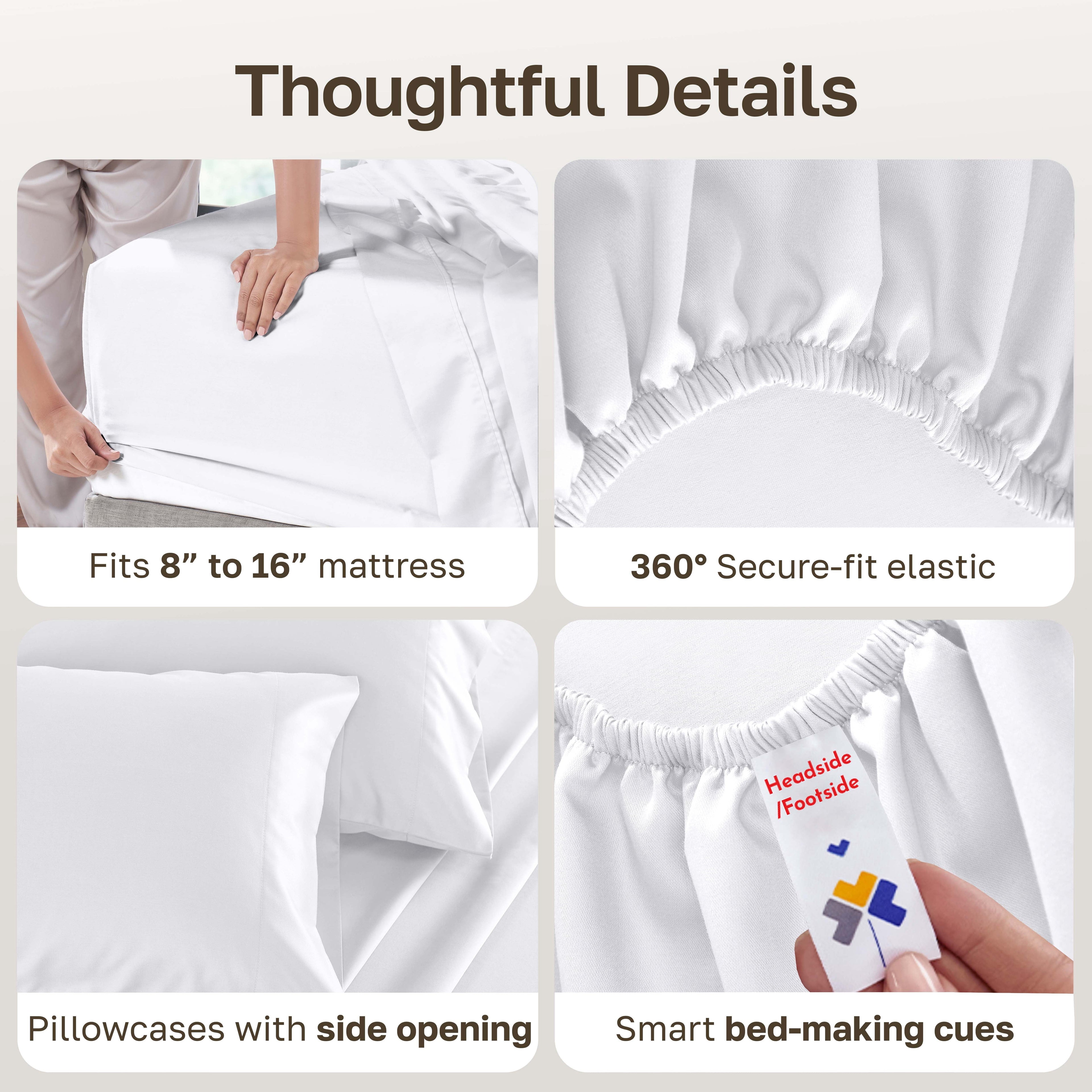 Premium Egyptian Cotton 500-Thread-Count 100% Cotton Sheet White Queen-Sheets Set, 4-Piece Extra Long-Staple Combed Cotton Bedding Sheets for... - Breathable Egyptian Cotton Flat & Fitted Sheets Detail