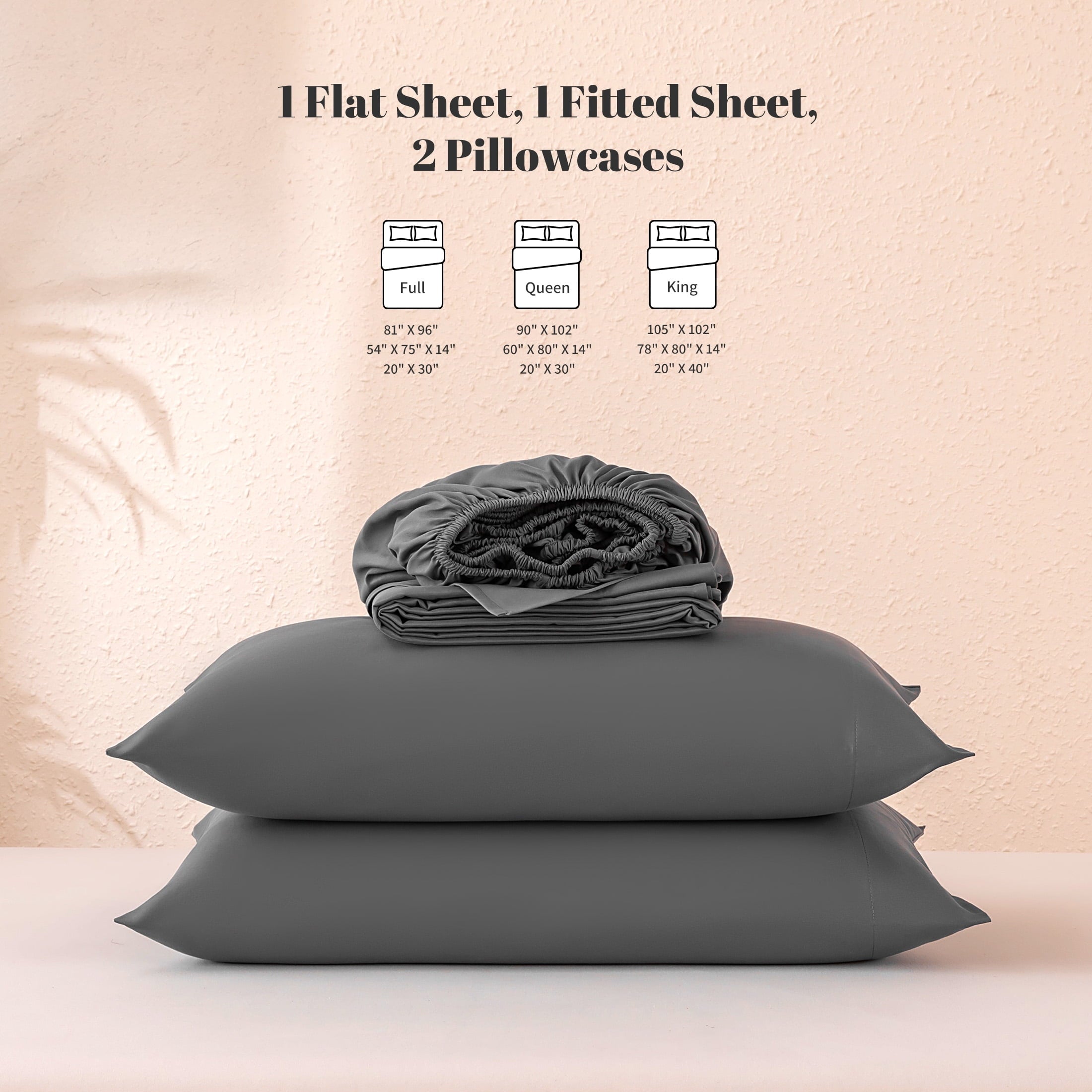 Premium Egyptian Cotton Sheet Set Twin Size Gray, 3 Pieces 140 GSM Brushed Elastic Fitted Soft & Cozy Bed Sheets Set with Deep Pocket - Cooling Hotel Quality Bedding Sheets and Pillowcases Detail