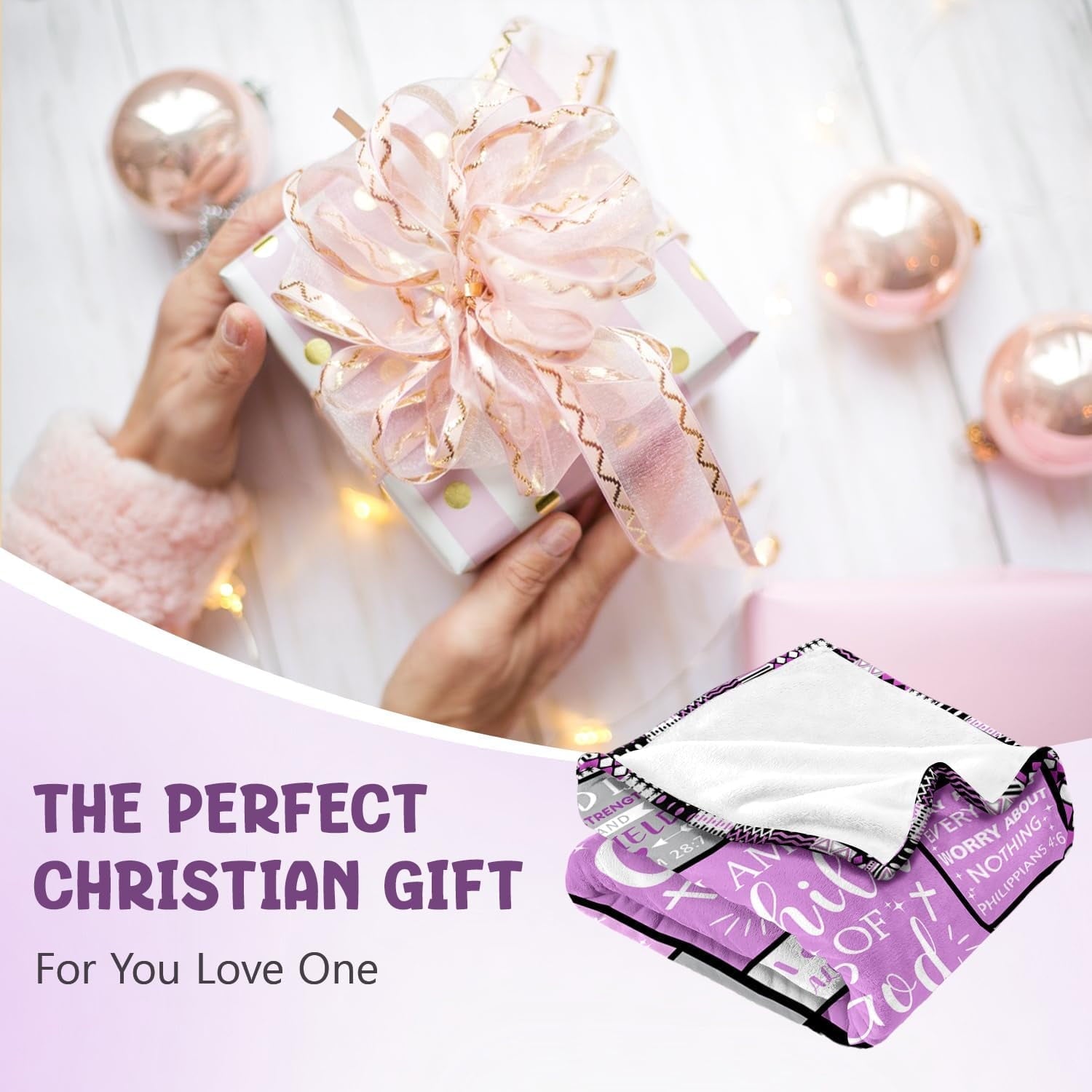 Reversible Sherpa Christian Gifts for Women - Baptism Gifts for Girl - Child of God Blanket - Inspirational Birthday Religious Catholic... - Luxury Knitted Decorative Throw Blanket with Fringes Detail