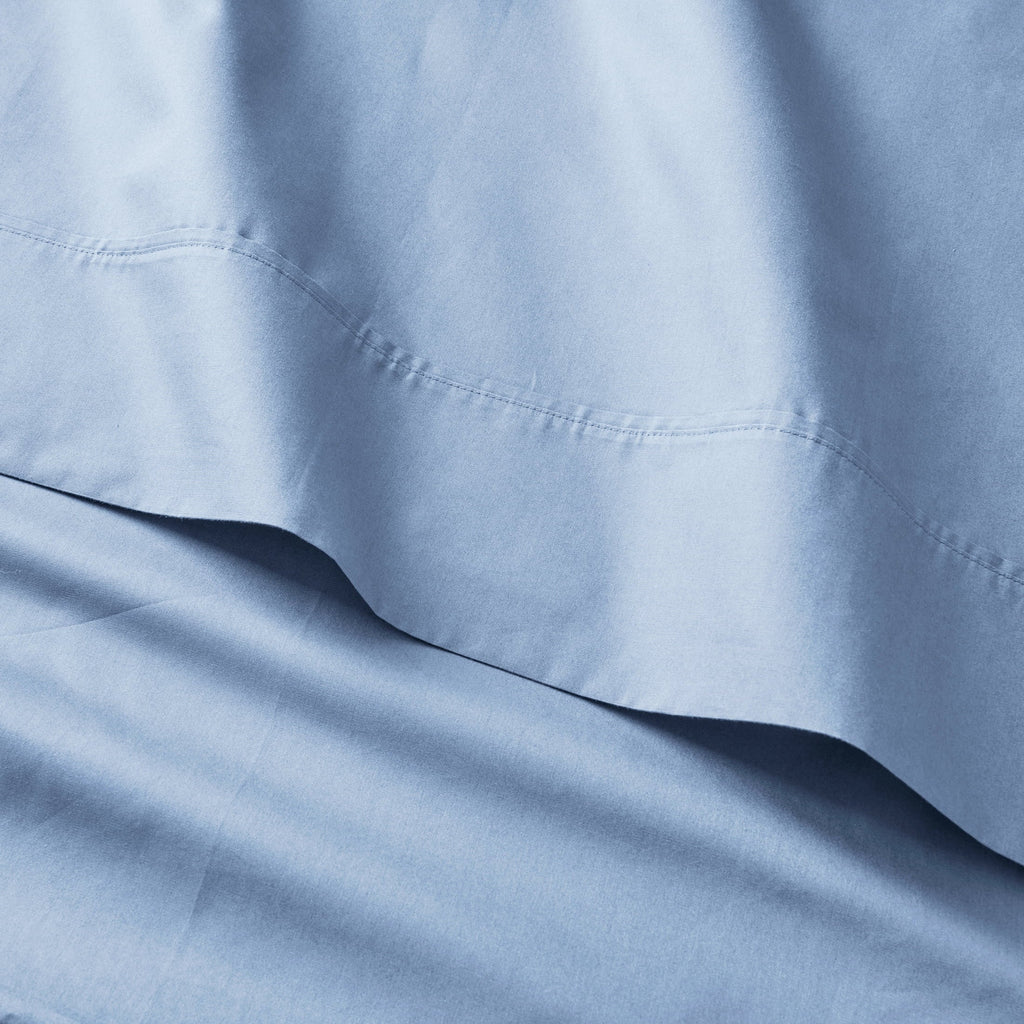 Premium Egyptian Cotton Cool & Crisp 3-Piece 300 Thread Count Blue Water Cotton Percale Sheet Set, Twin - Breathable Egyptian Cotton Flat & Fitted Sheets Detail